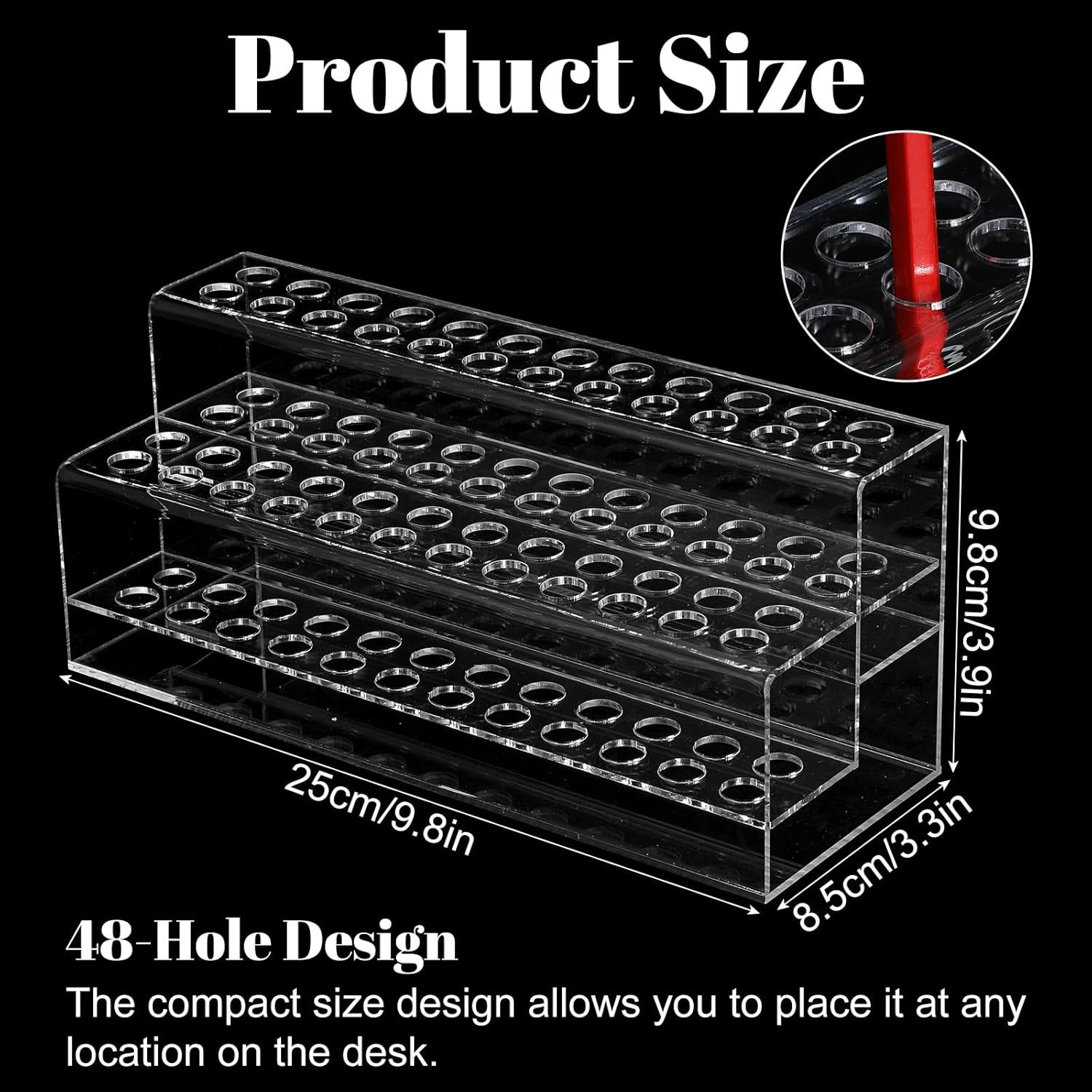 Acrylic Pen Holder, 48-Slots Pen Display Stand 2 Tier Pencil Display Desk Stand