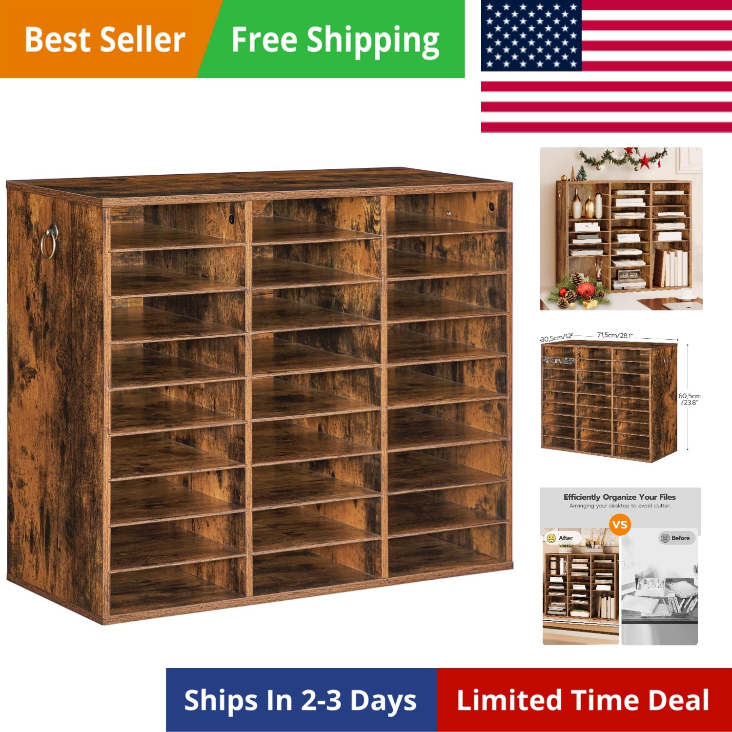 Literature Organizer, 27 Compartments Wooden Mail Organizer, Countertop Liter…