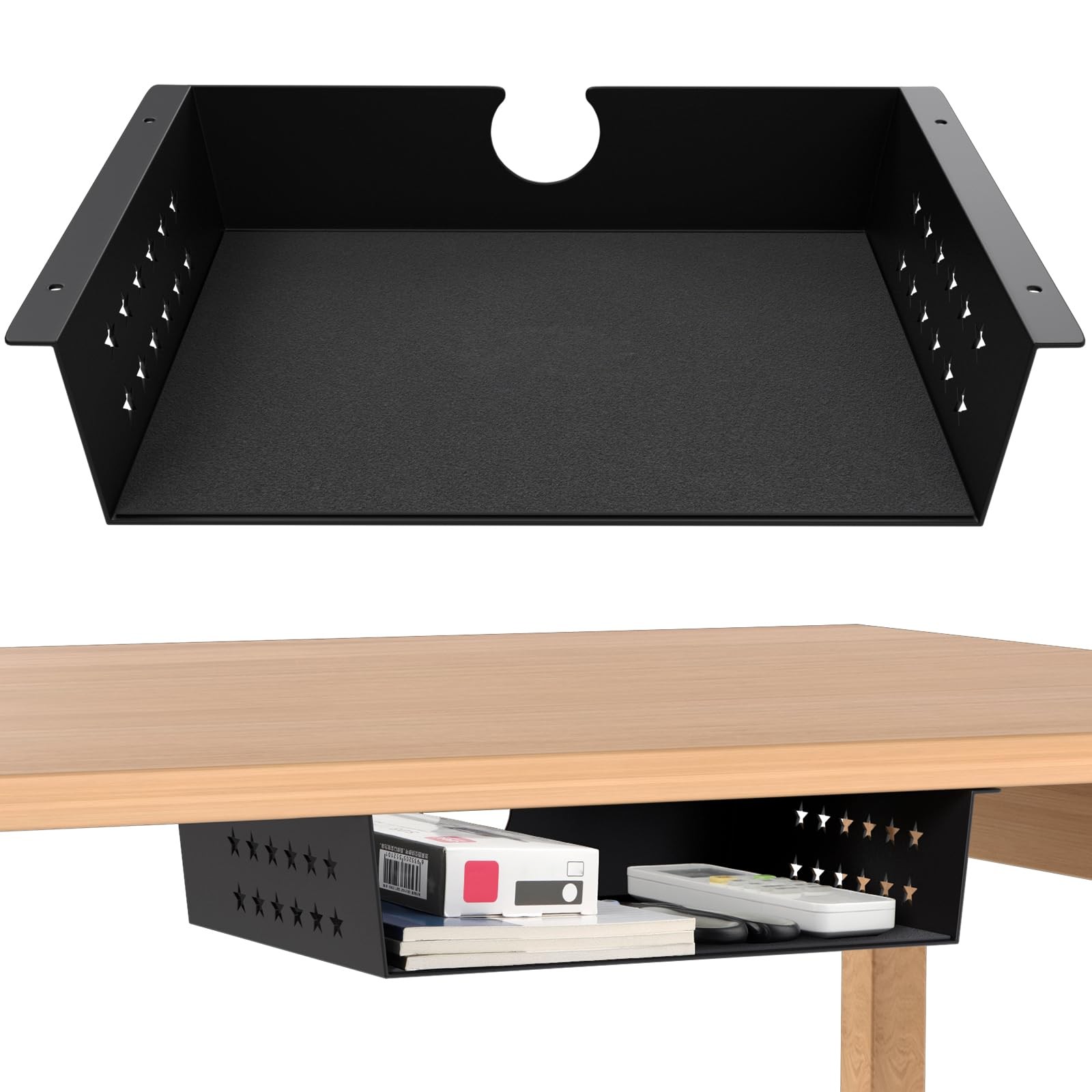 MOLIGOU Under Desk Storage Shelf, Tray 9″D x 12″W x 2.9″H, Black