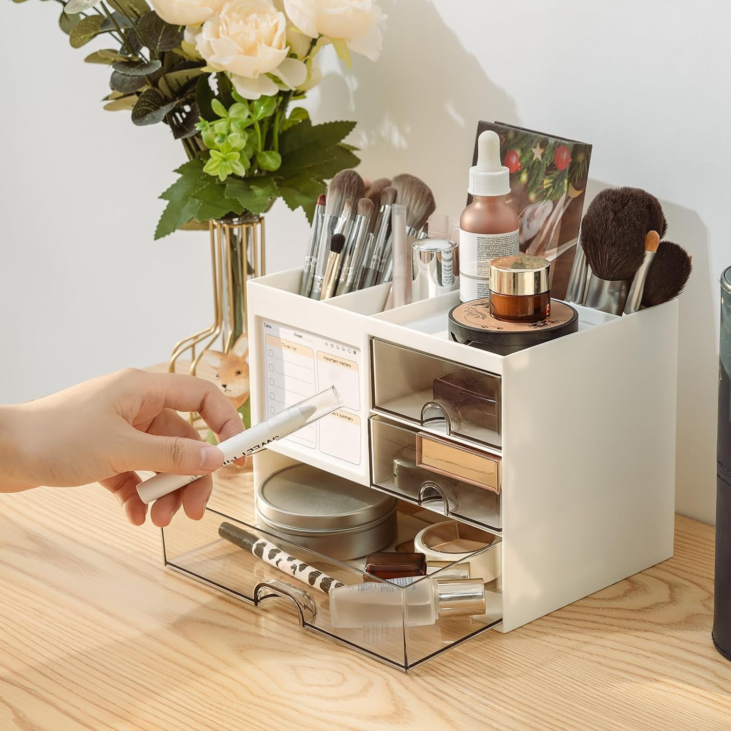 Desk Organizer with 3 Drawer, Multi-Functional Pencil Pen Holder for Desk, Desk