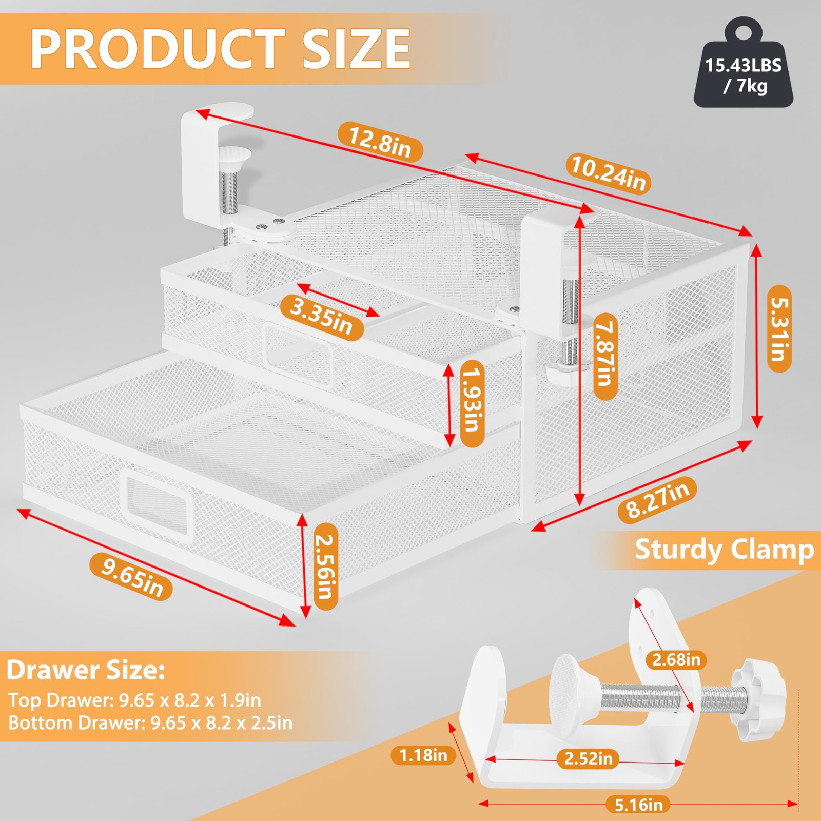 ROLIZOE Sliding Under Desk Drawer Organizer No 10.24×8.27×5.31 inches, White