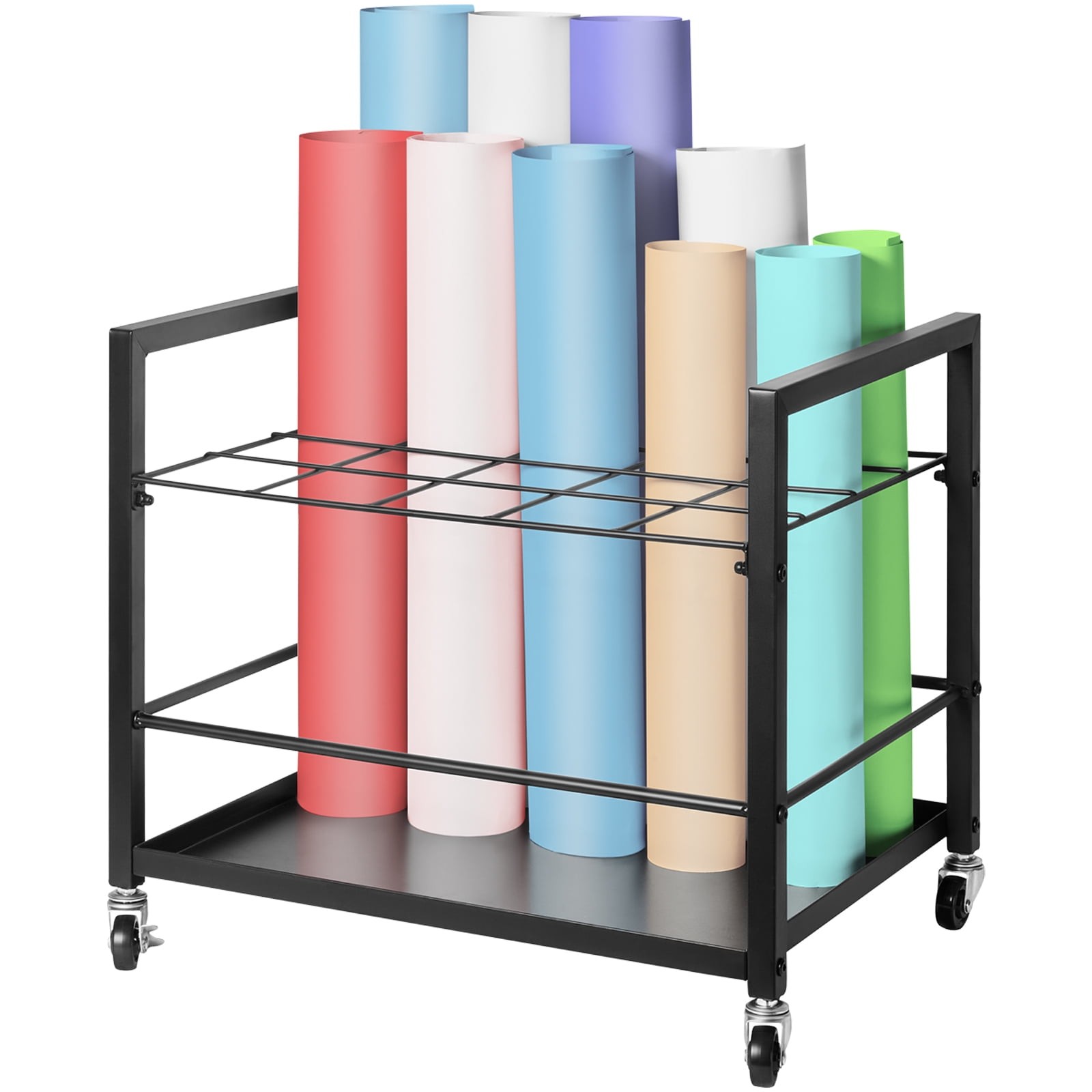Mobile Blueprint Organizer, 20-Slot Metal Storage Cart with Casters
