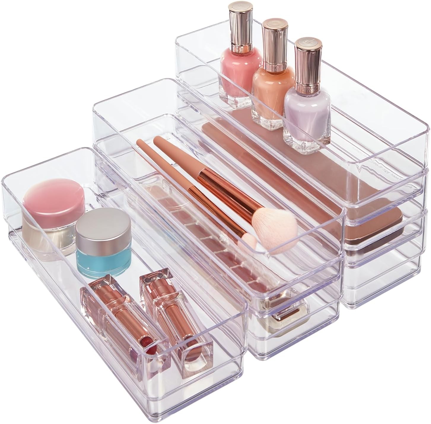 SimpleSort 6-Piece Stackable Clear Drawer Organizer Set | 9″ x 3″ x 2″ Rectangle