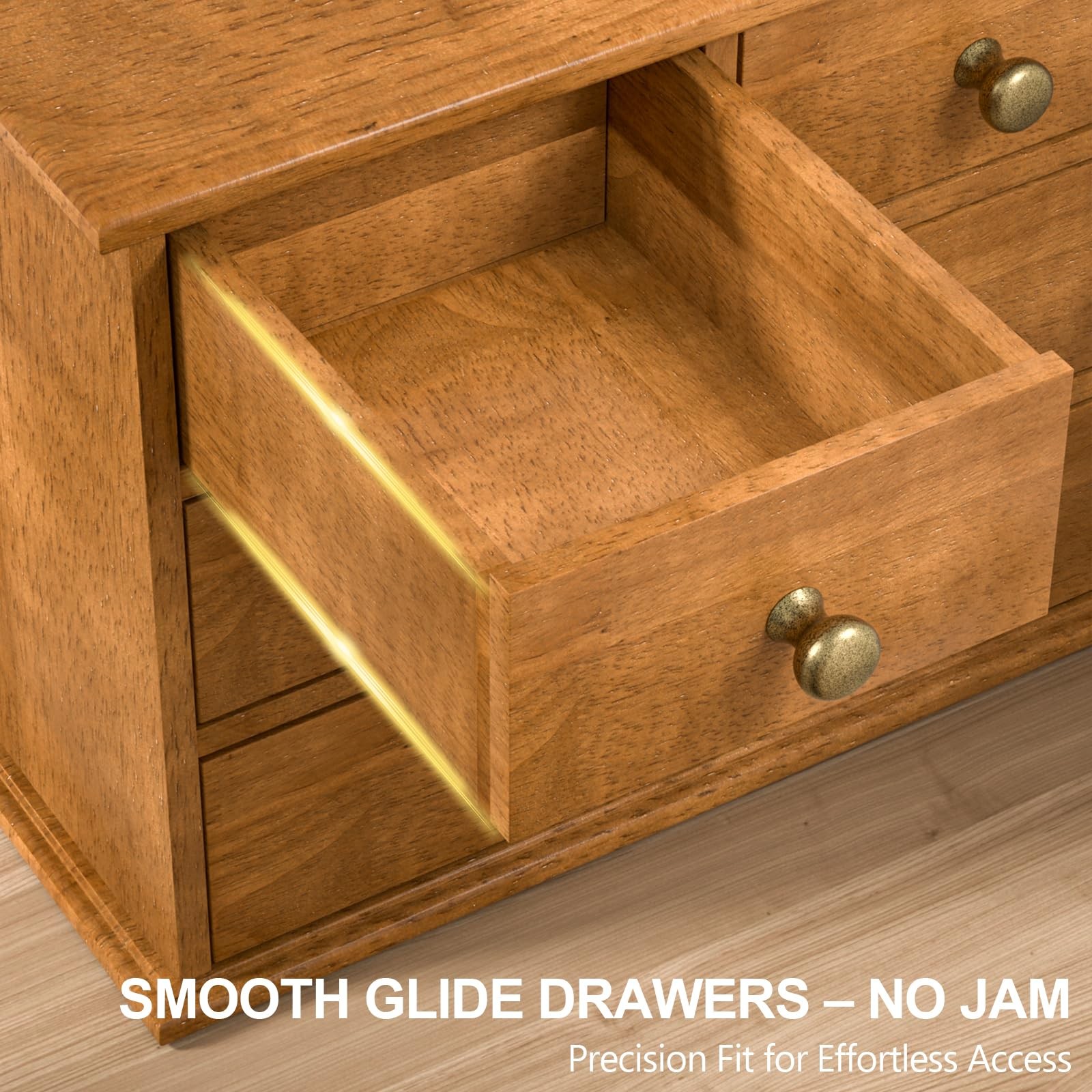 Walnut Oak Desk Organizer with 4 Drawers, Wooden Desktop Storage Box