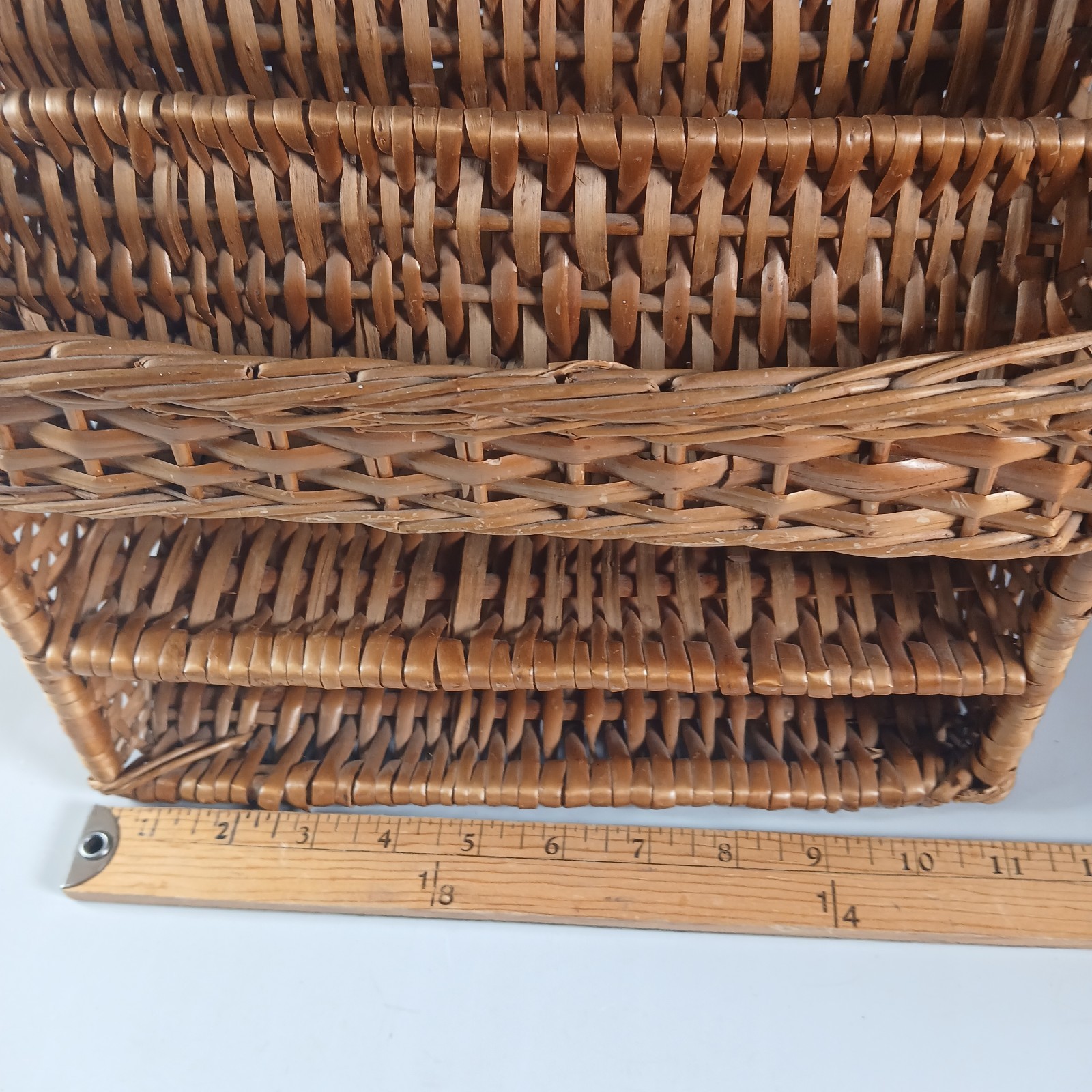 Vintage Wicker Rattan Desk Top Organizer Office Mail Sorter Letter Holder BOHO
