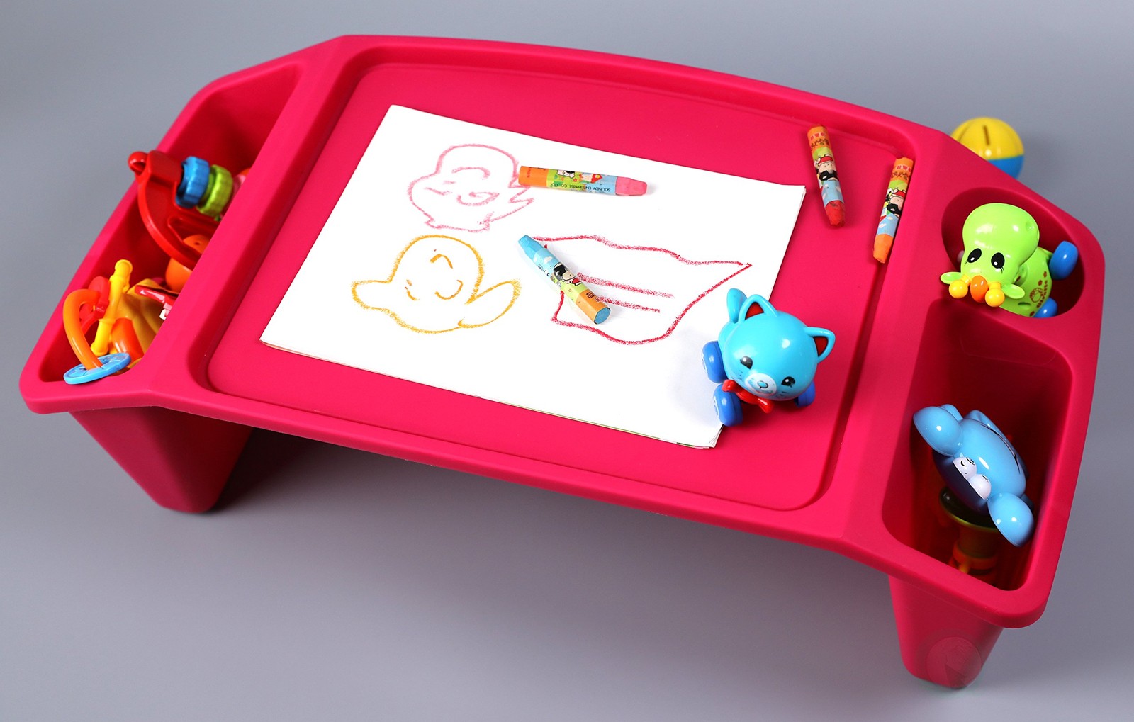 Basicwise Kids Lap Desk Tray Portable Activity Table Pink Red