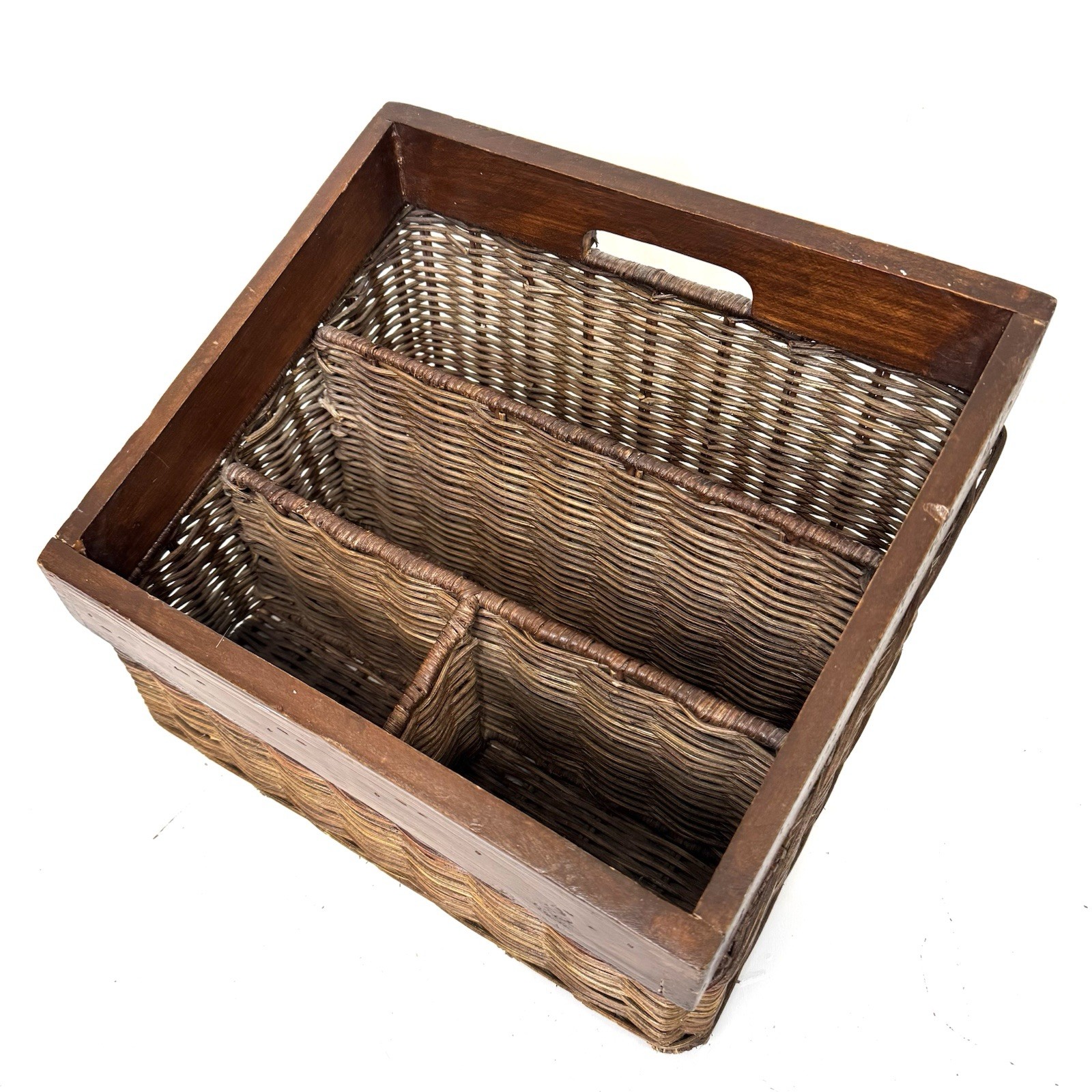 Vintage Wicker Rattan Desk Organizer Letter Storage Mail Holder Caddy 12×9”
