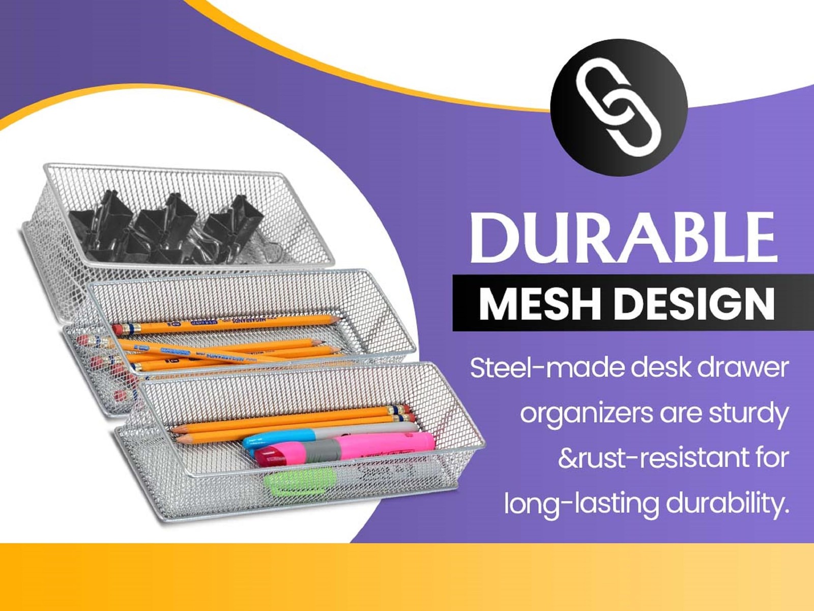 Silver Mesh Desk Drawer Organizer Tray Multipurpose Storage 4x12x2 Inch