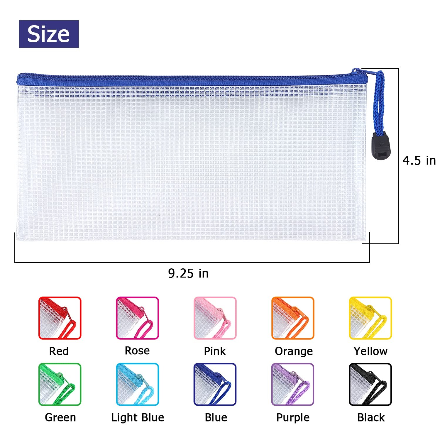 10 Pack Mesh Zipper Pouch Document Waterproof Zip File Bags