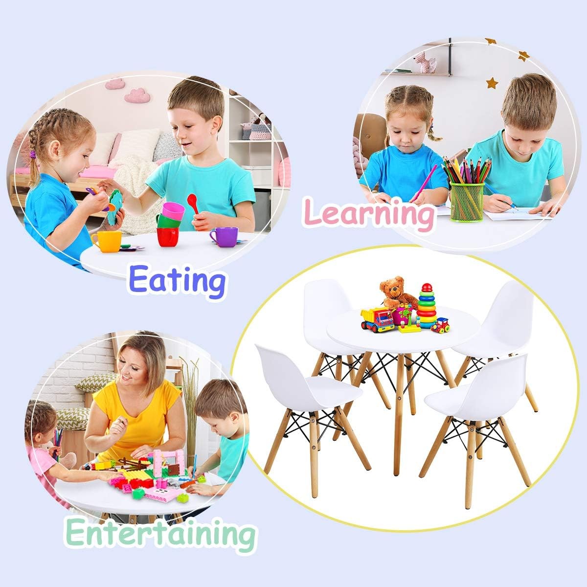 Kids Table and Chair Set, 5 PCS Mid- Modern Style Kids Desk