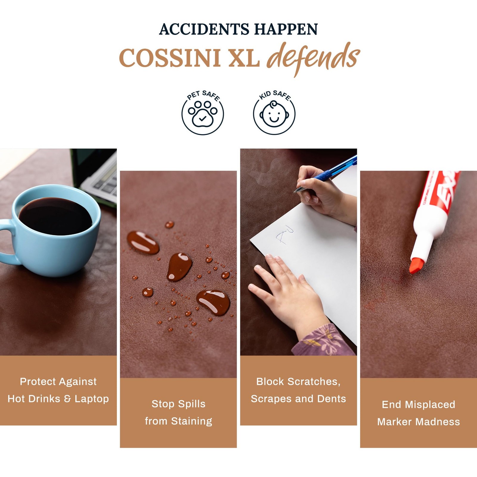 Cossini XL Desk Pad – Large Vegan Leather Mat – 3ft x 1.5ft, Brown