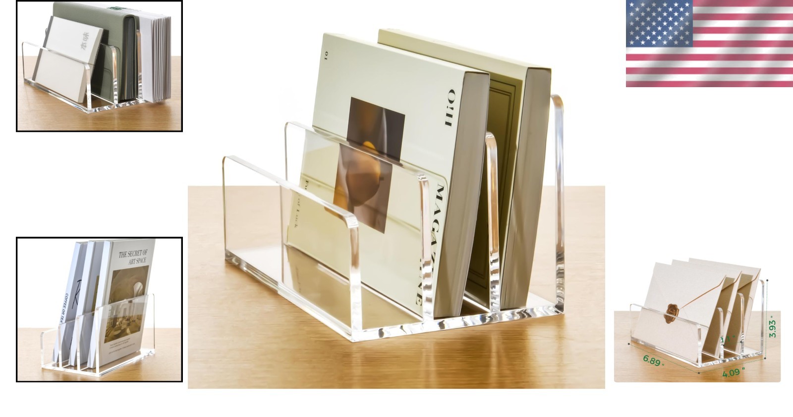 Space-Saving Acrylic Mail Organizer with 3 Vertical Compartments for Easy Access