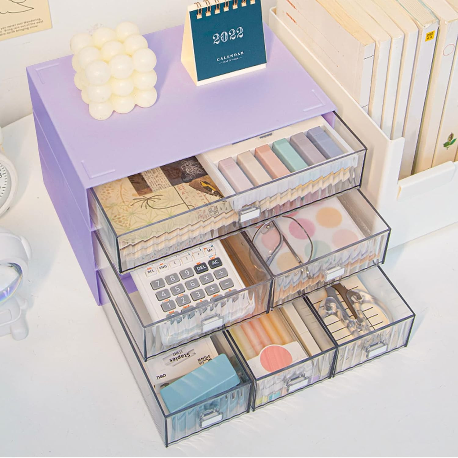 3 Tier Stackable Desk Organizer with 6 Drawers, Plastic Desktop Storage Box Draw