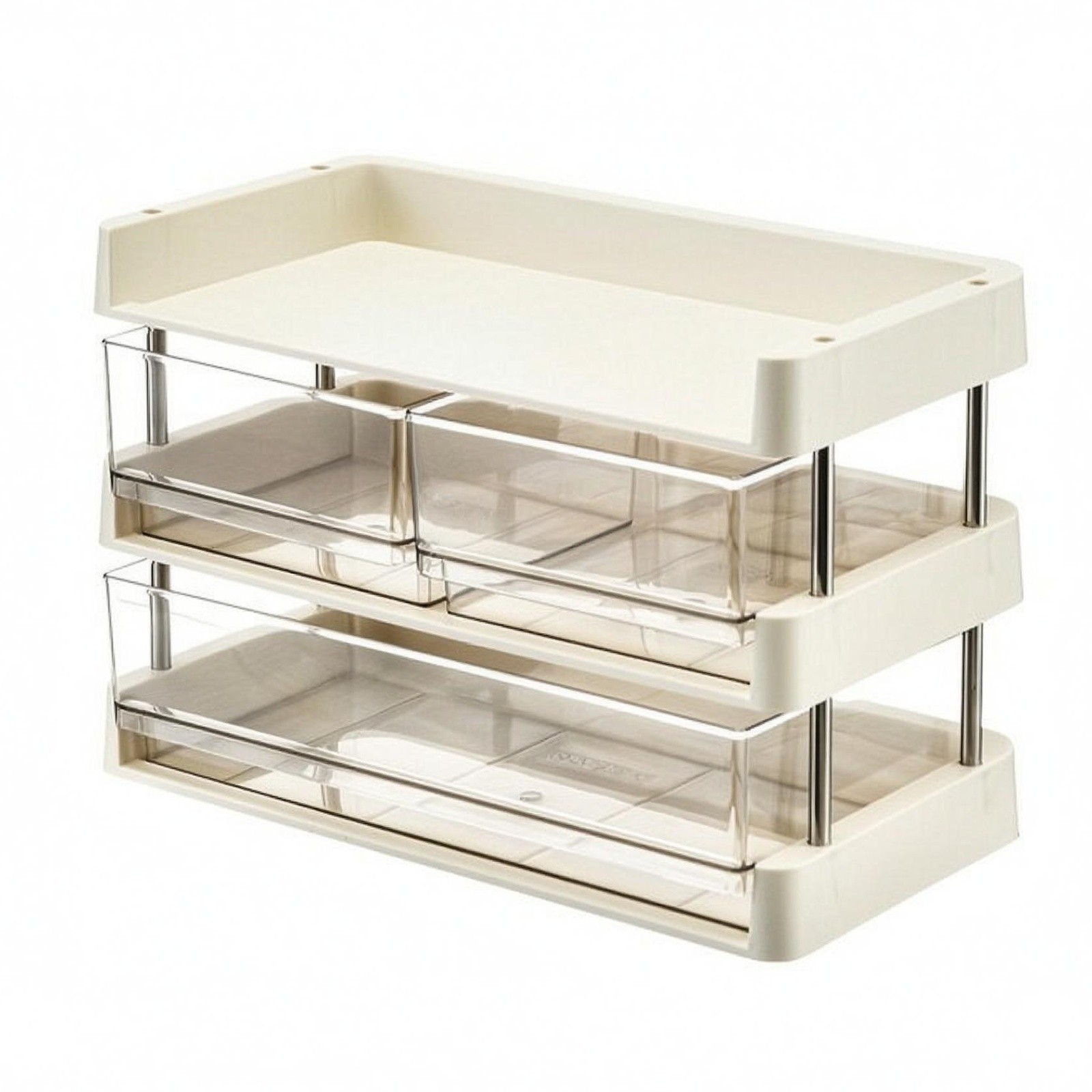 Desktop Storage Rack Transparent Compartments Layered Shelf Organizer Metal