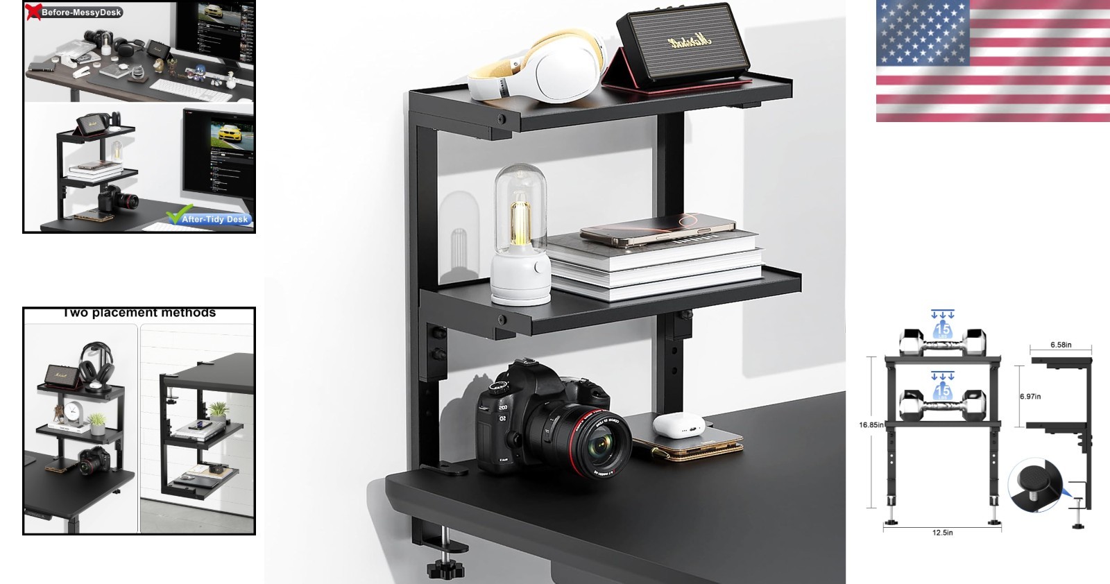 Elegant 2-Tier Desk Shelf – Adjustable Organizer, Easy No-Drill Installation