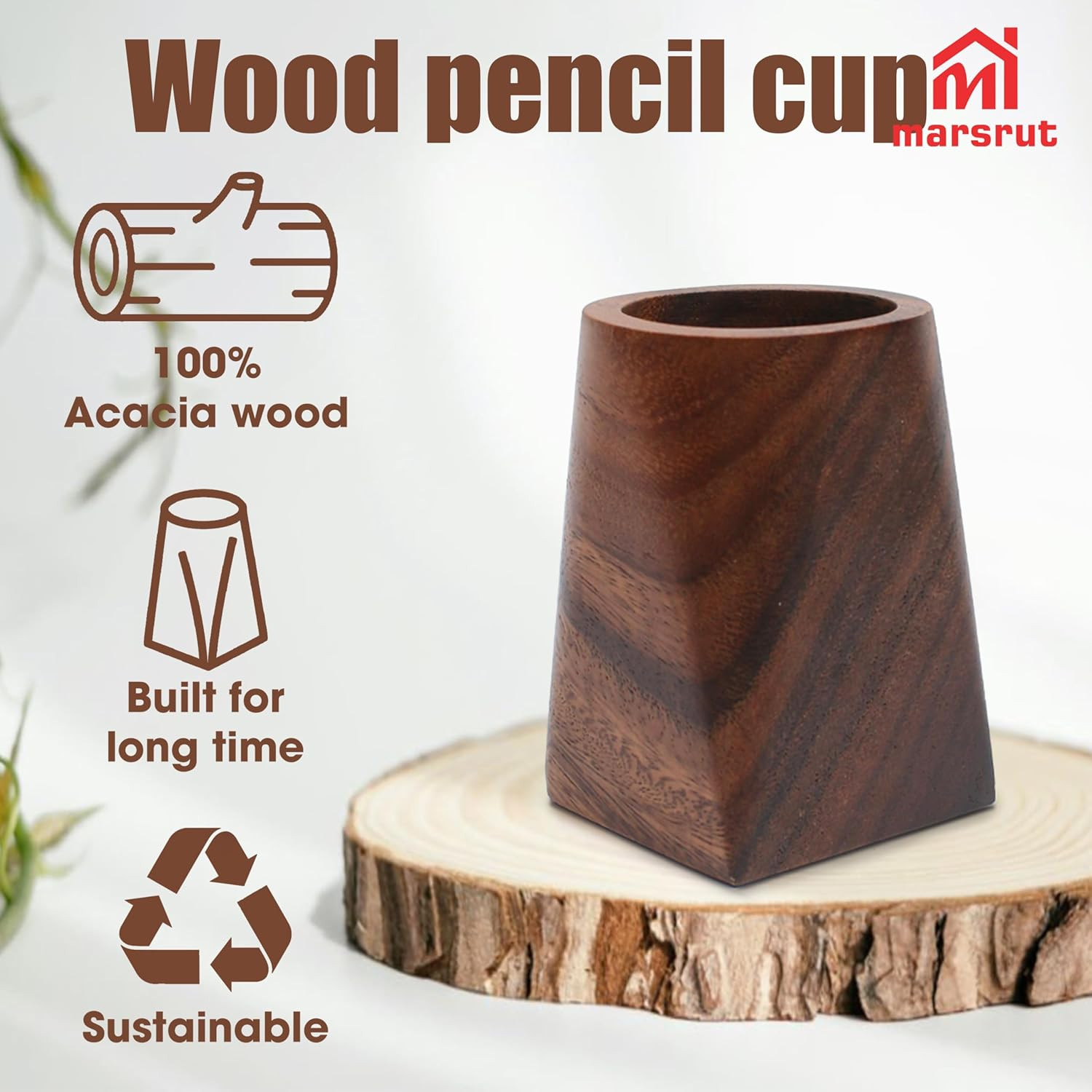 Wooden Pencil Holder Walnut Wood Pen Cup Desk Accessories 4 Inch Organizer Ca