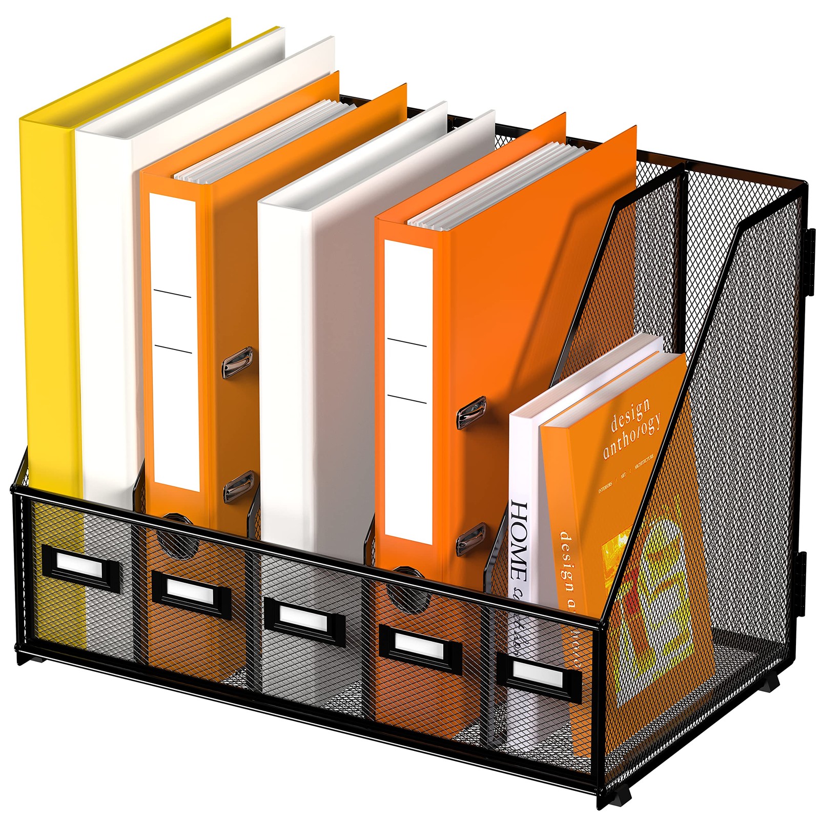 DALTACK 5 Vertical Compartments Magazine File Holder, 5Rack-Plus, Black