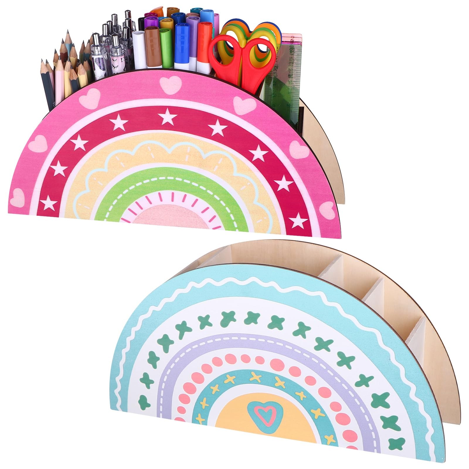 2 Pcs Rainbow Pencil Holder Rainbow Wooden Desk Organizer Boho Decorative Pen…