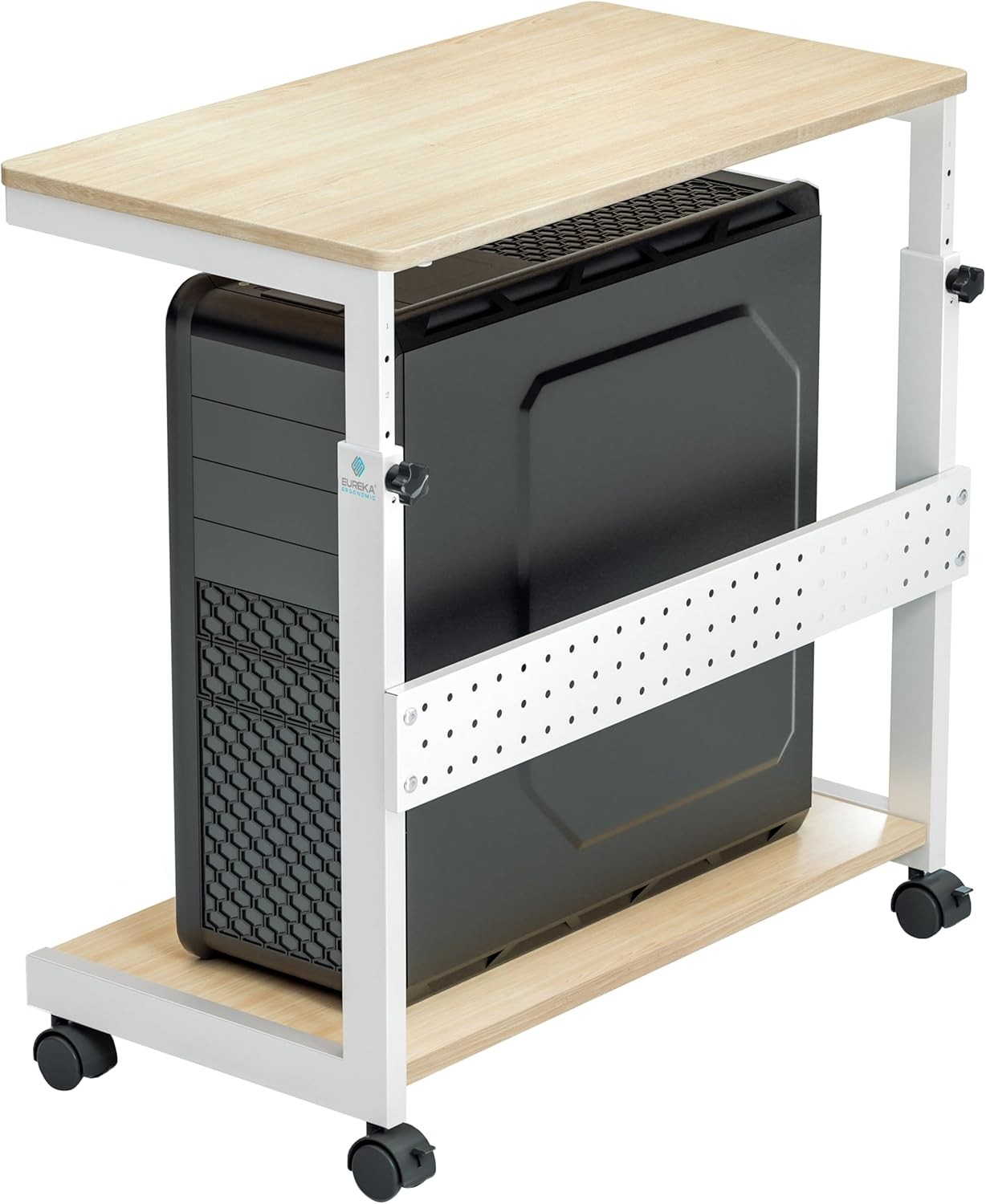 EUREKA ERGONOMIC PC Stand Computer Cart, Height Adjustable Tower Maple