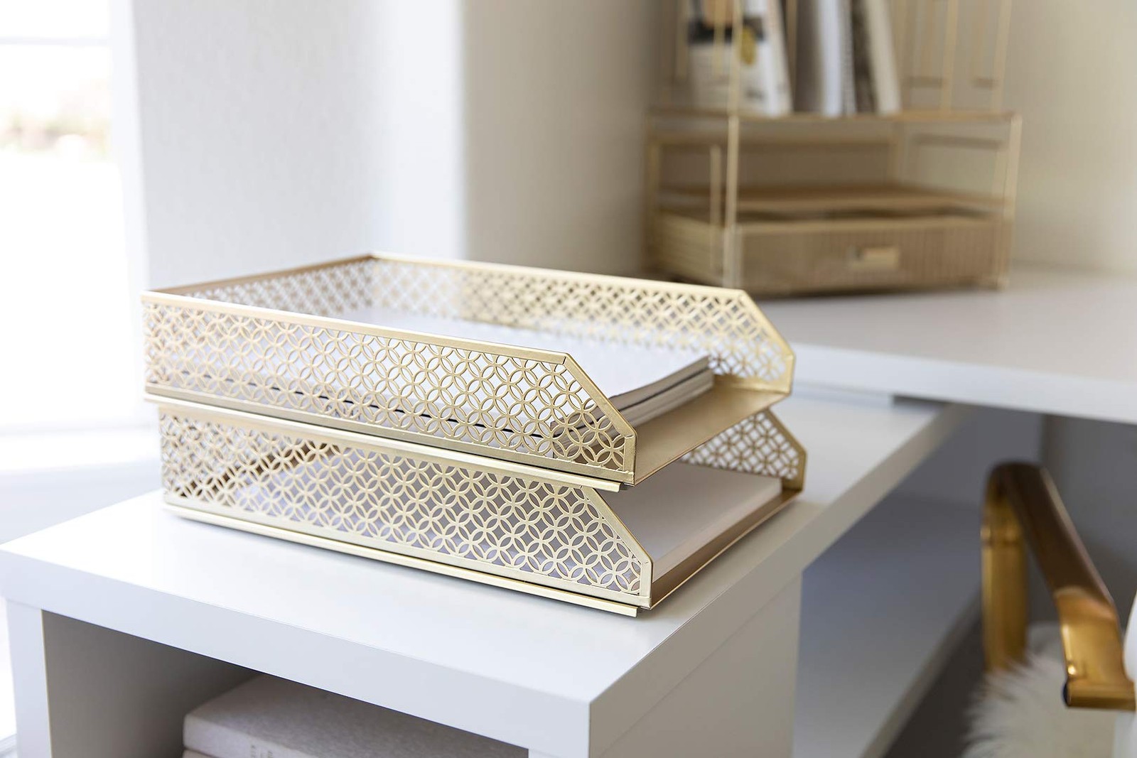 BLU MONACO | Paper Tray Stackable Gold Set of 2 | Stackable File Trays for De…