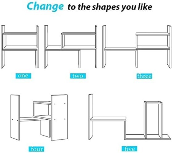Desktop Bookshelf Desk Storage Organizer Adjustable Wood Desktop Display Shel…