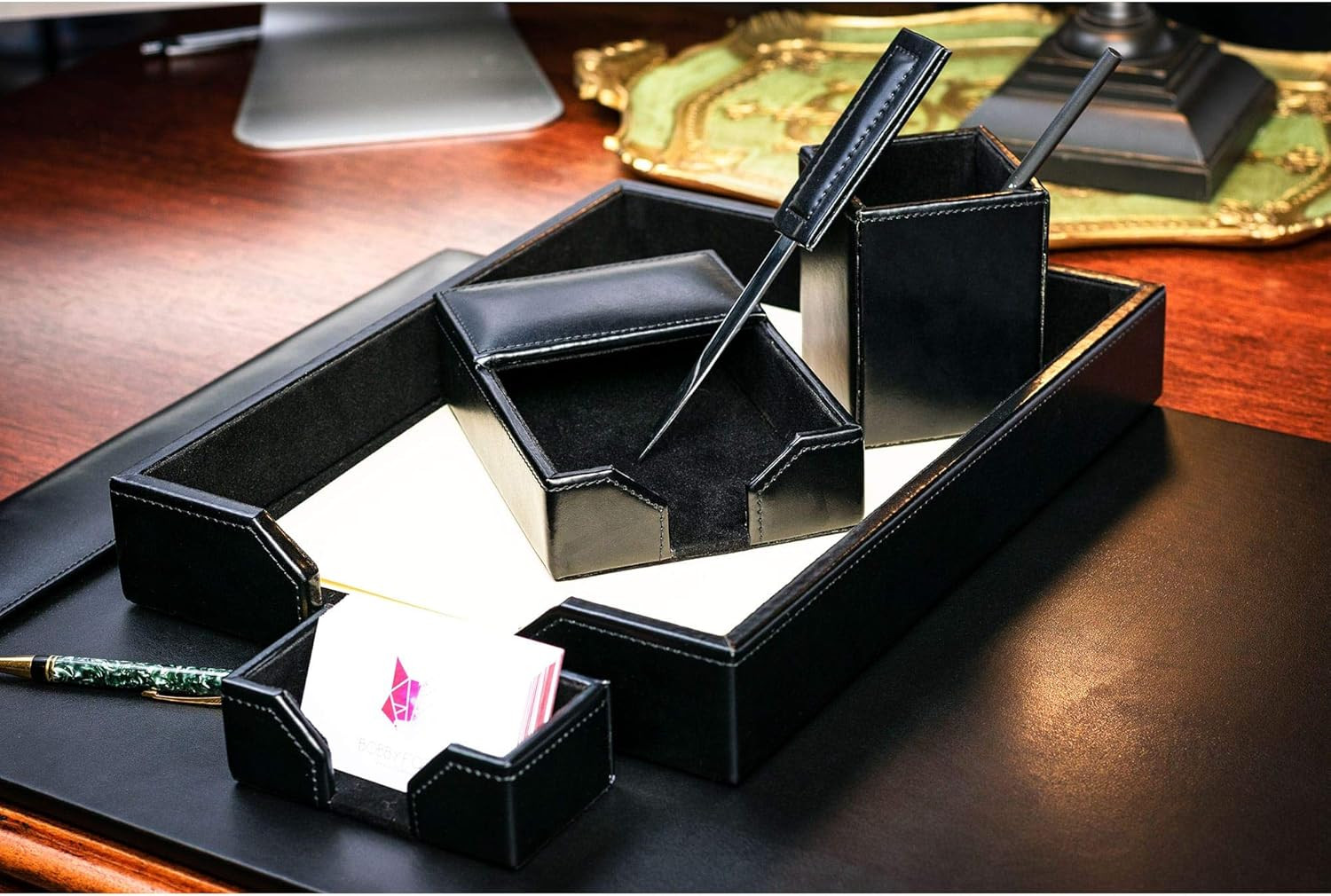 Bonded Leather Desk Set – Luxury Leather Desk Pad & Desk Organization Essentials