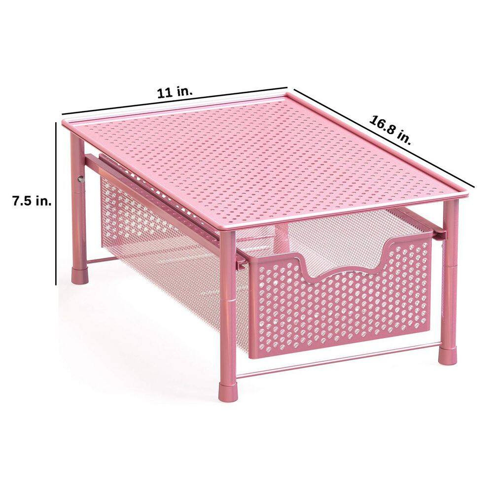 Pink 11 In. X 7.5 In. Metal Modern Sliding Desk Organizer Drawer