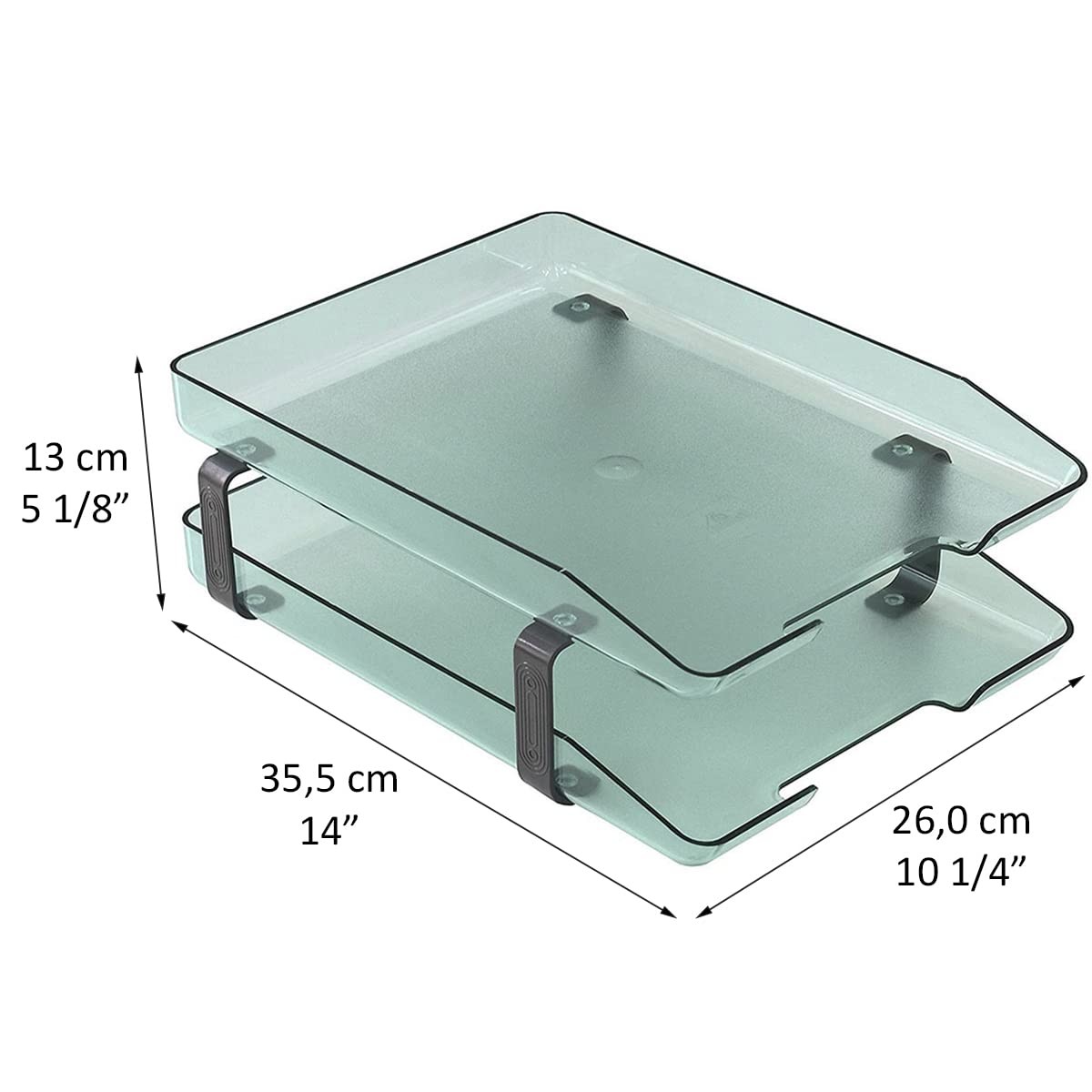 2 Tier Letter Tray Front Load Design A4 Size Desktop Organizer Clear Green
