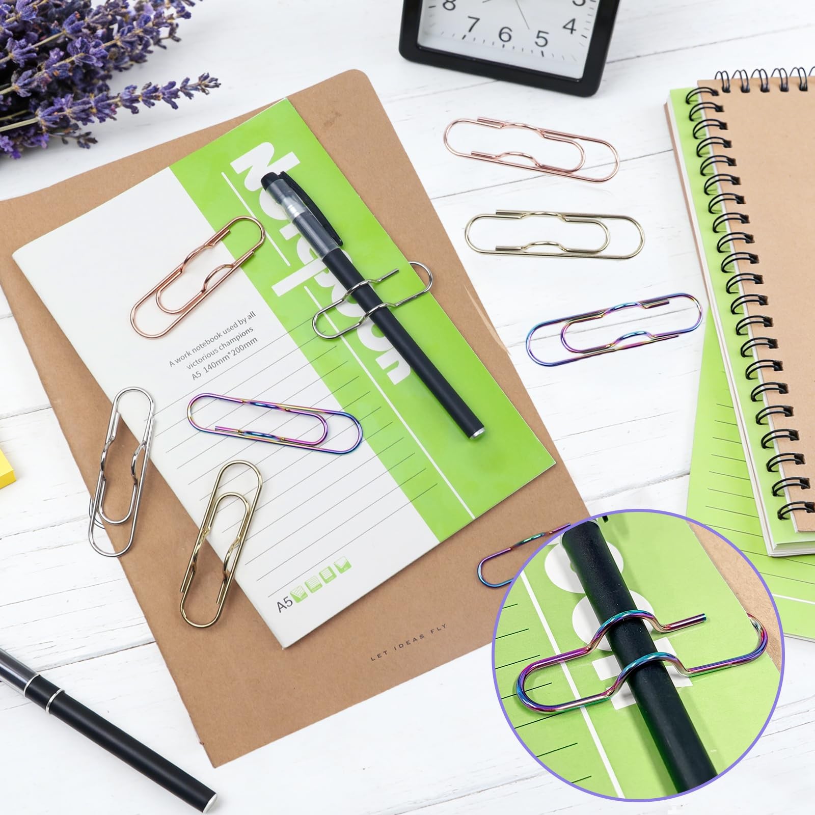 12 Pack Metal Pen Clips Paperclip Pen Holders for Notebook Journals Office Use