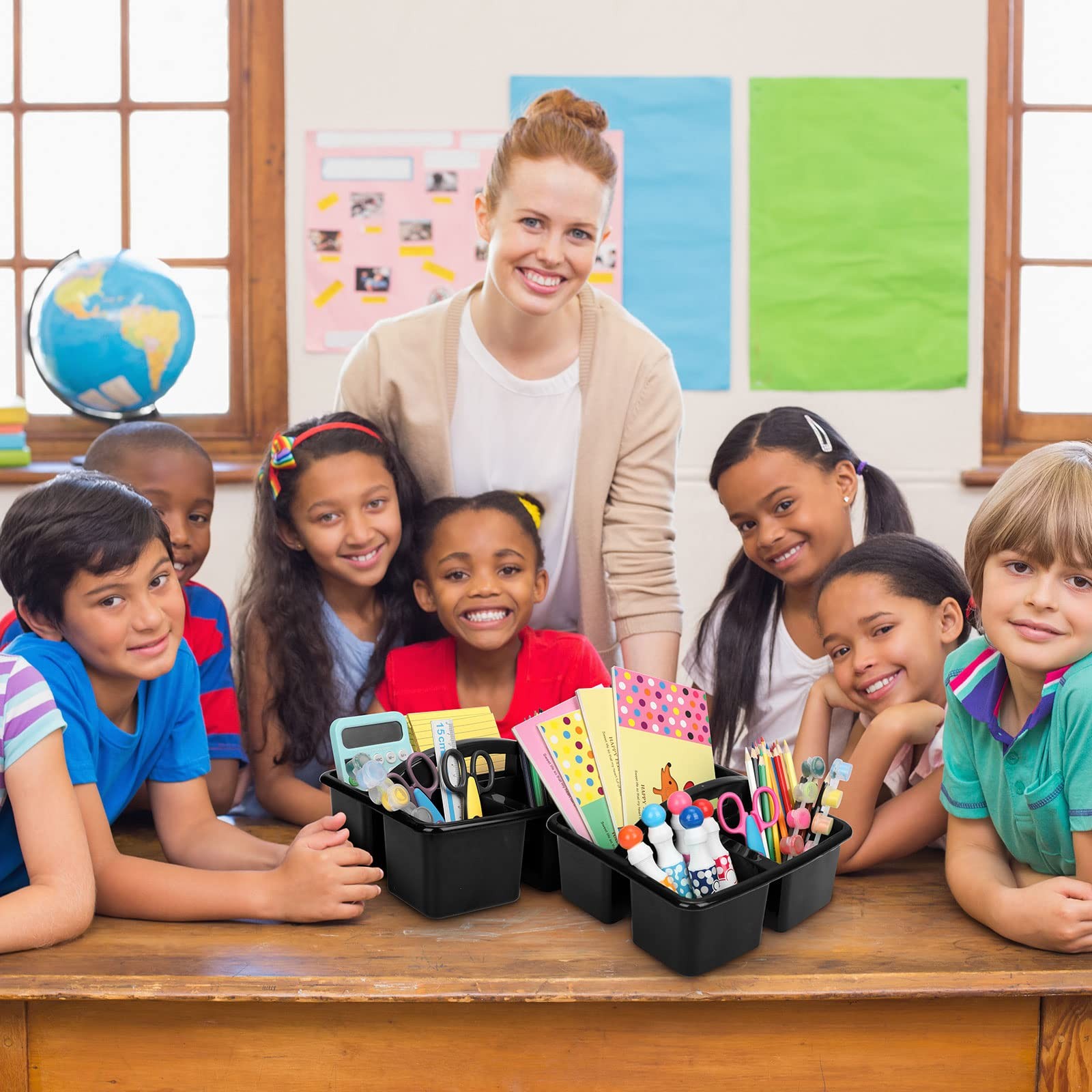 24 Pack Classroom Caddy Bulk, Black Plastic Caddy Organizer with Handle 3-com…