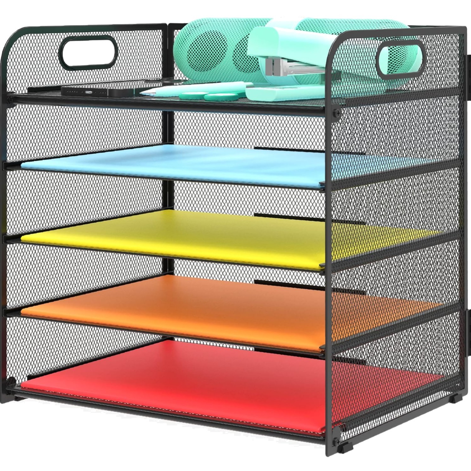 Lightweight 5-Tier Desk Organizer with Handle – Ideal for Papers & Stationery