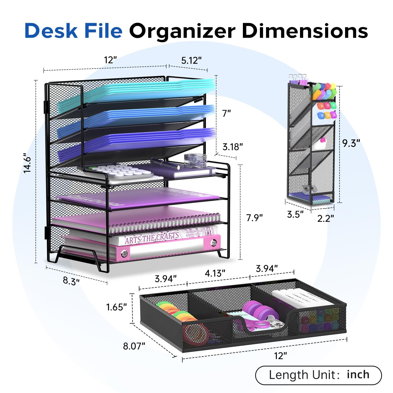 ReePlan 4 Tier Desk Organizer + 3 Tier File Holder + 4 Pen Holders + Drawer, …