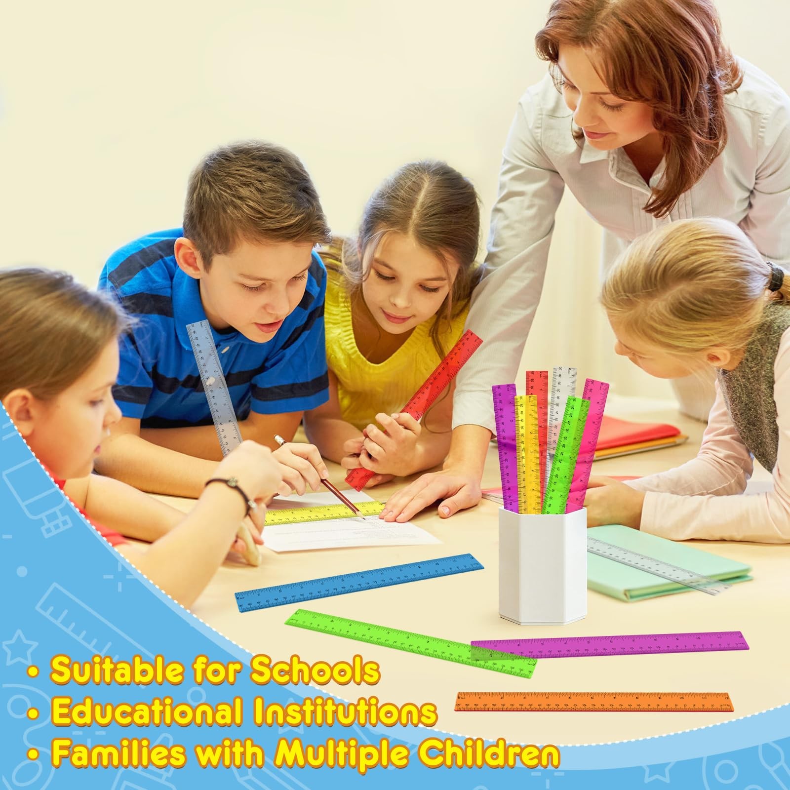 32 Pcs Clear Plastic Ruler 12 Inch, Rulers Bulk for Classroom, Multicolor