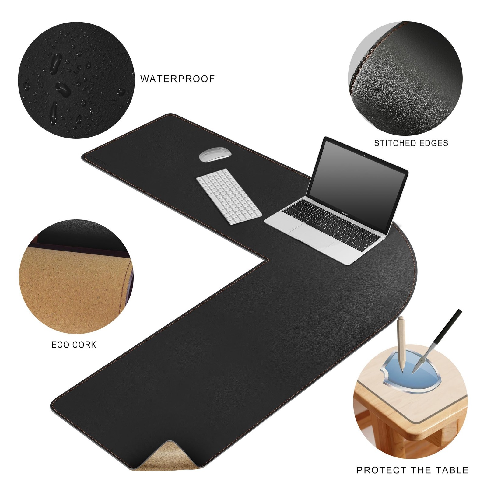 MAIDERN (43.3” + 43.3”) x 13” L Shaped Corner + x 13”, Black