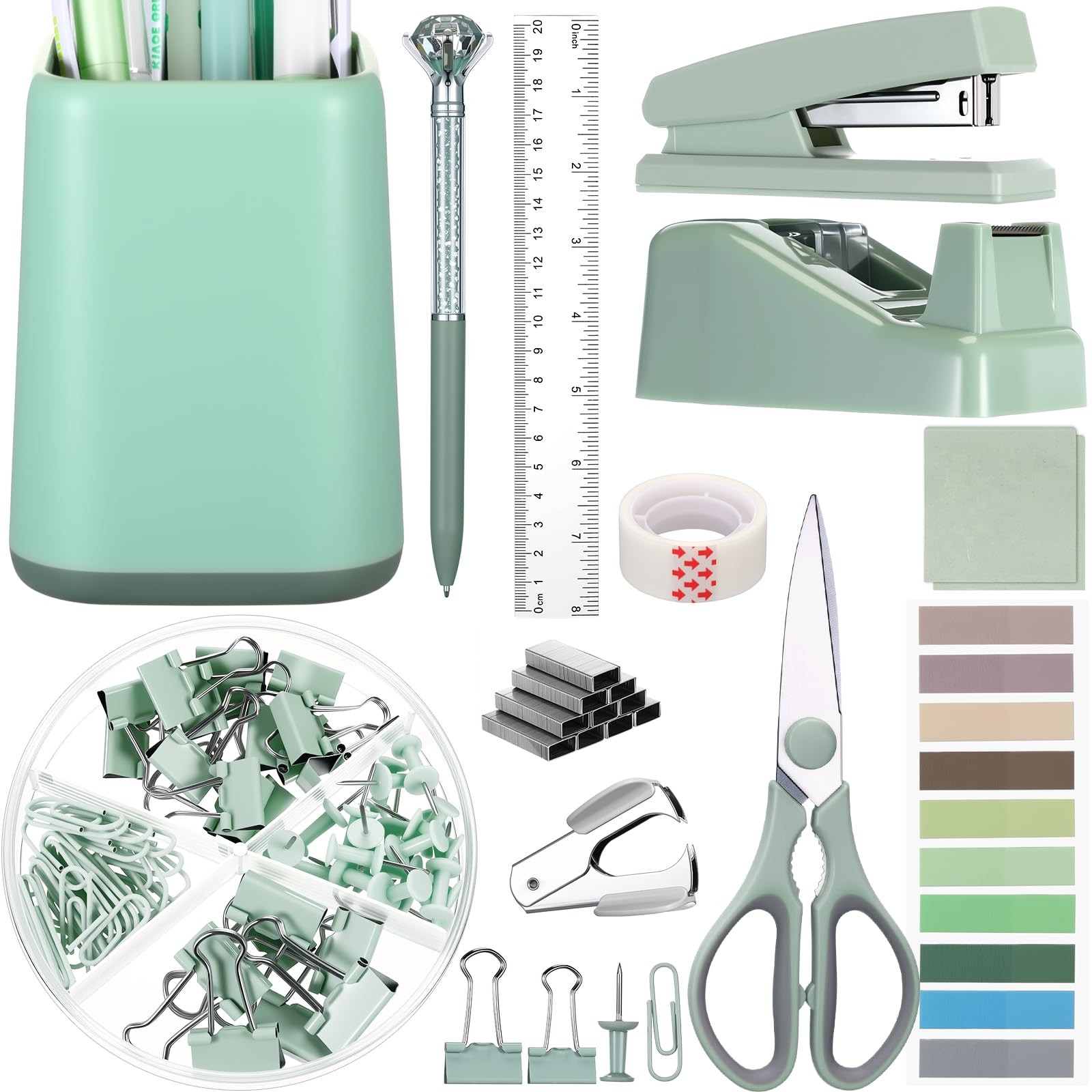 12 Pcs Sage Green Office Supplies Desk Accessories Set Pen Holder Tape Dispen…