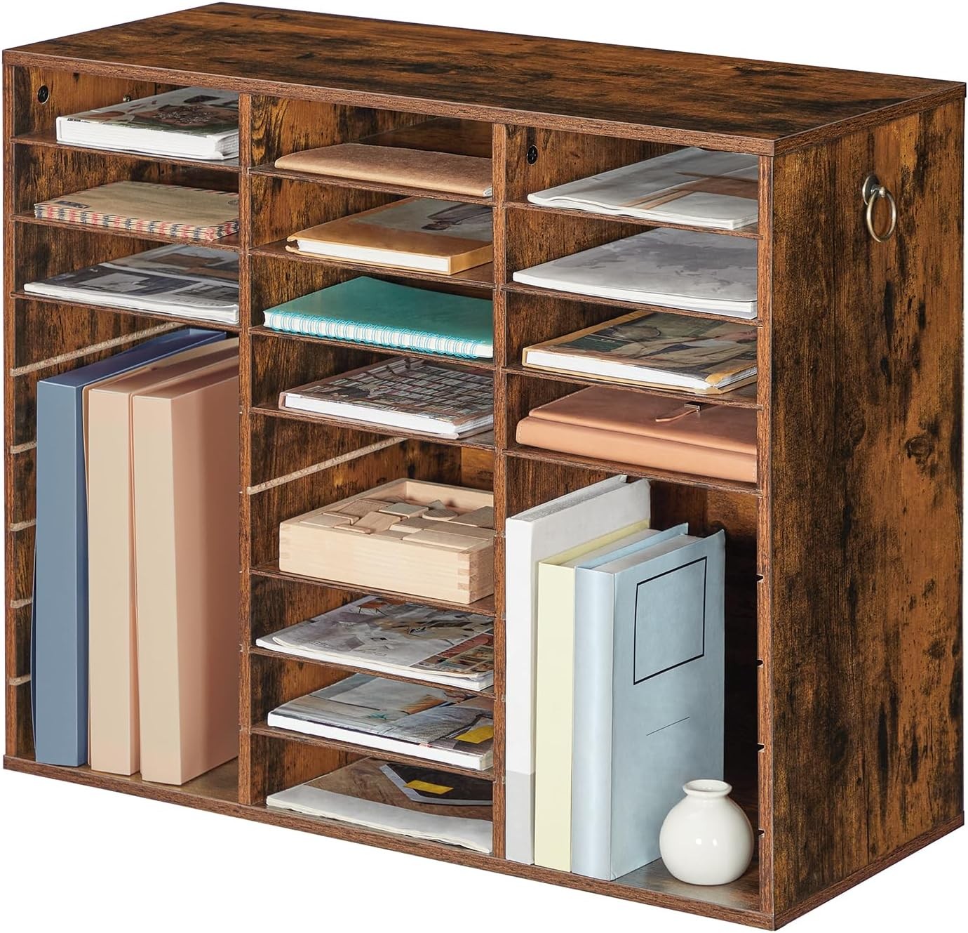 HOOBRO Literature Organizer, 27 Compartments Wooden Mail Rustic Brown