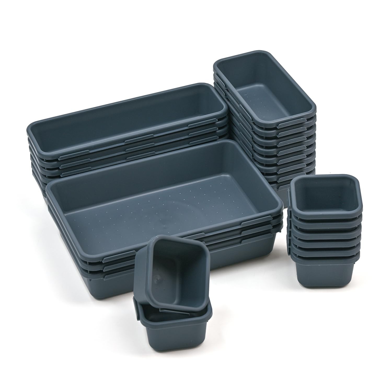 BOPART 25PCS Drawer Organizer Set, Interlockting Desk Drawer Storage Bins Tra…