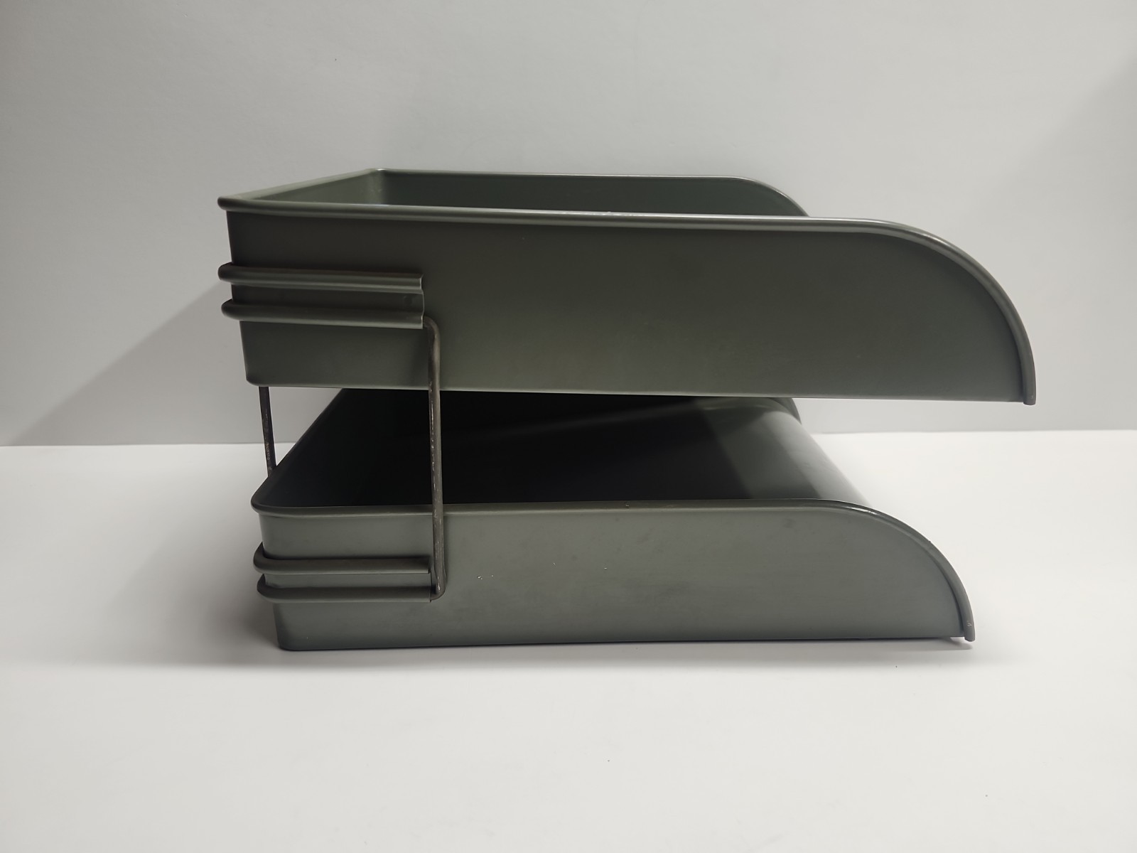 Vintage Globe-Wernicke 2 Tier Metal Paper Tray File Organizer Mid-Century Grey