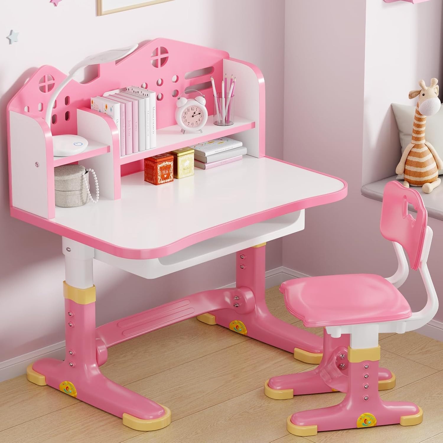 Kids Desk and Chair Set, Height Adjustable Child’s School Study Writing