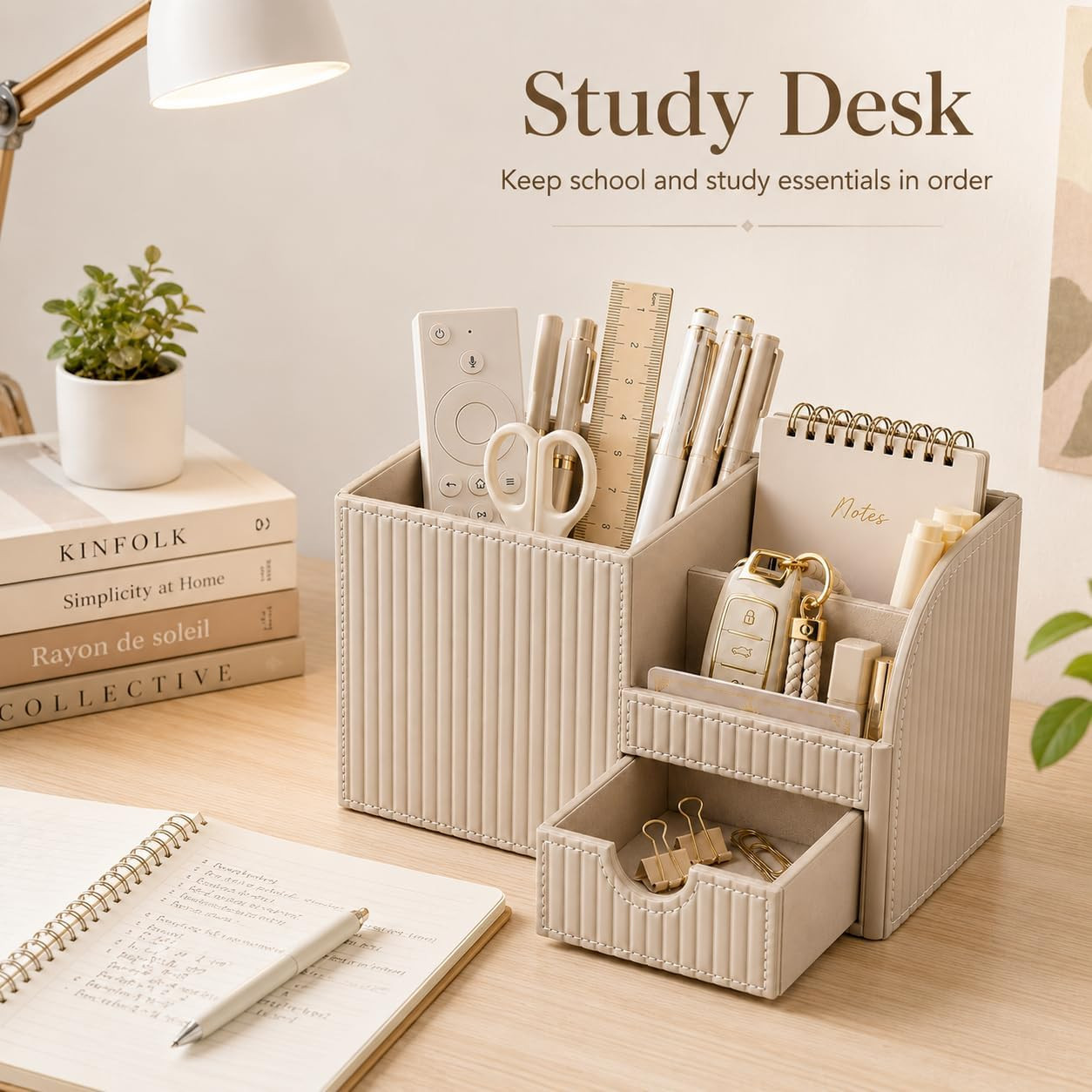 PU Leather Desk Organizer with Drawer Multi Compartment Office Storage Black Set
