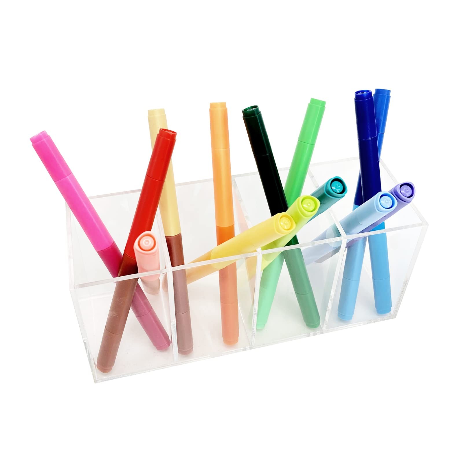 HSYMQ Acrylic Pen Holder 4 Compartments Clear Pencil Transparent