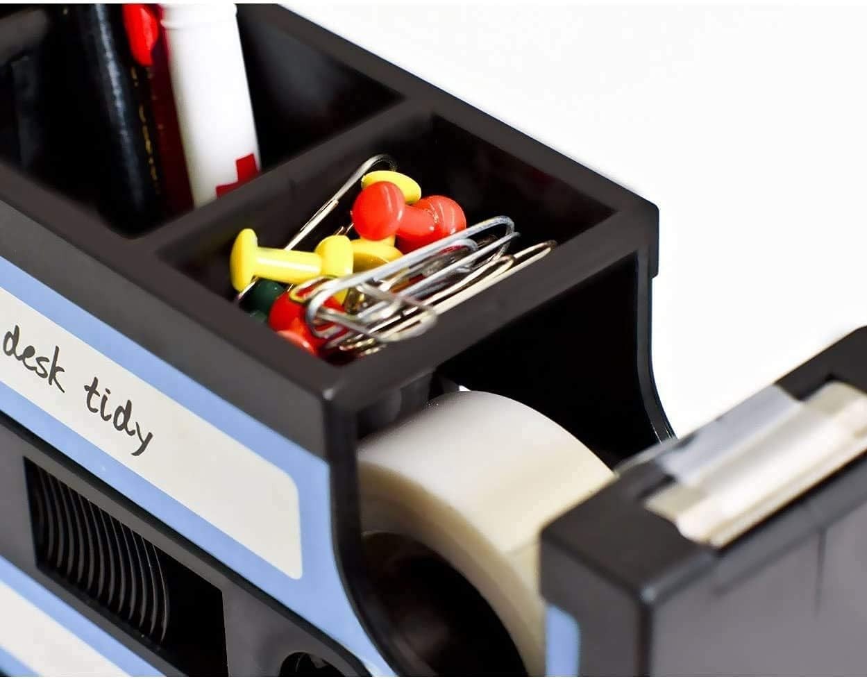 Blue Multifunctional Cassette Tape Dispenser & Pen Holder for Creative Spaces