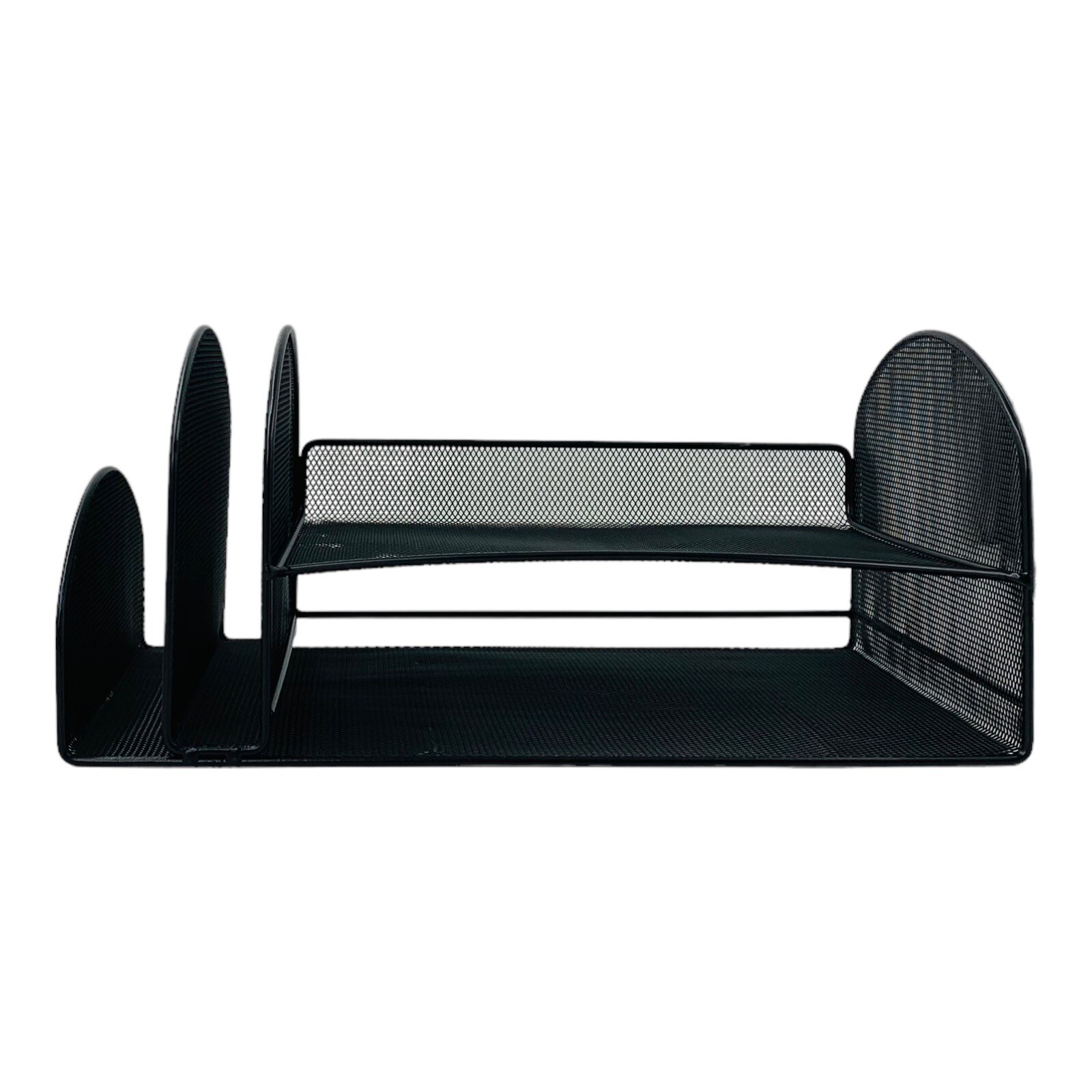 Safco Onyx Mesh Metal Desk Organizer Two Upright Two Horizontal Sections Black