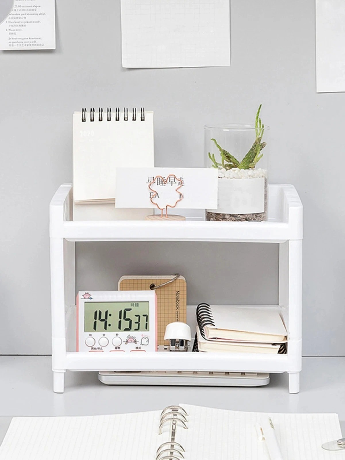 Double Layer Desktop Storage Rack PP Organizer Office Makeup Stationery Holder