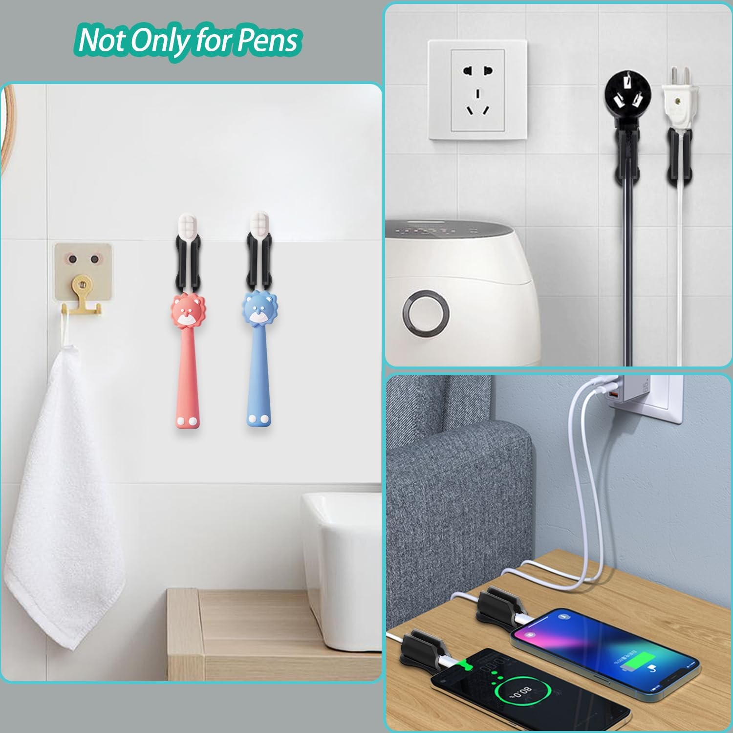 Adhesive Pen Holder for Wall Pencil Holder for Desk Organizer, 6Pack Silicone…