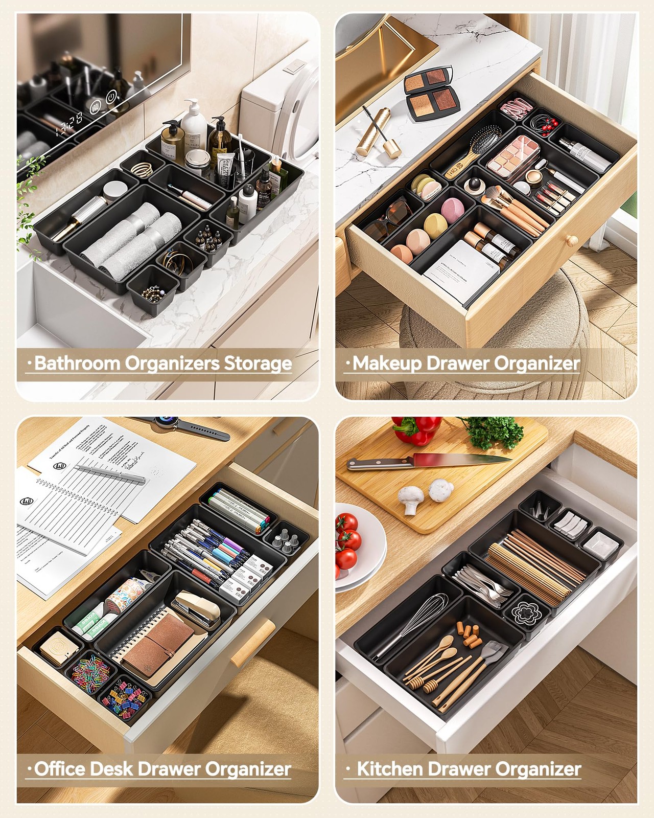 Kemethy 25 Pcs Plastic Drawer Organizers Set 4 Sizes Vanity Organizer Makeup