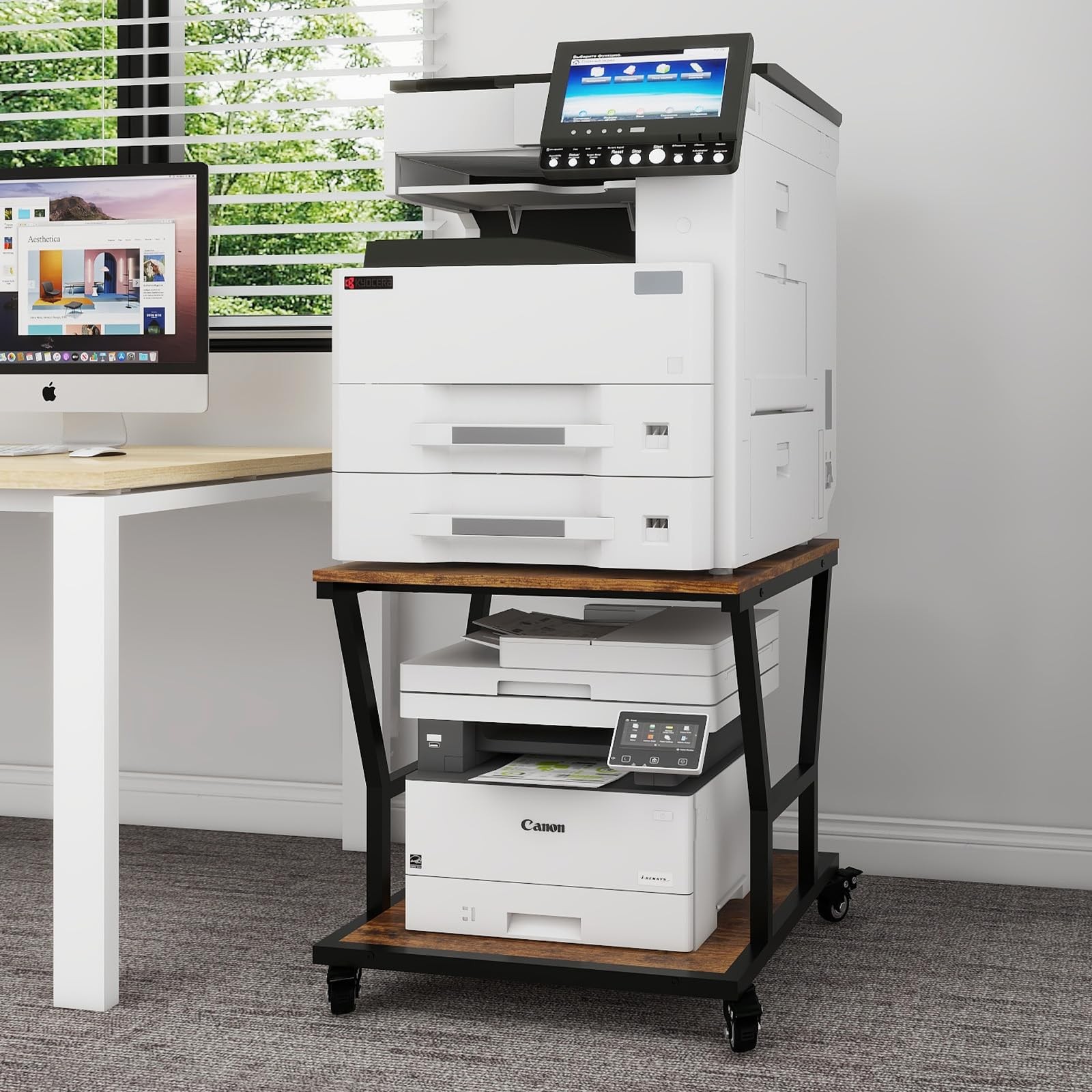 Natwind 2-Tier Large Printer Stand,23.6″x23.6″x29.5″ Heavy-Duty 2-Tier, Retro