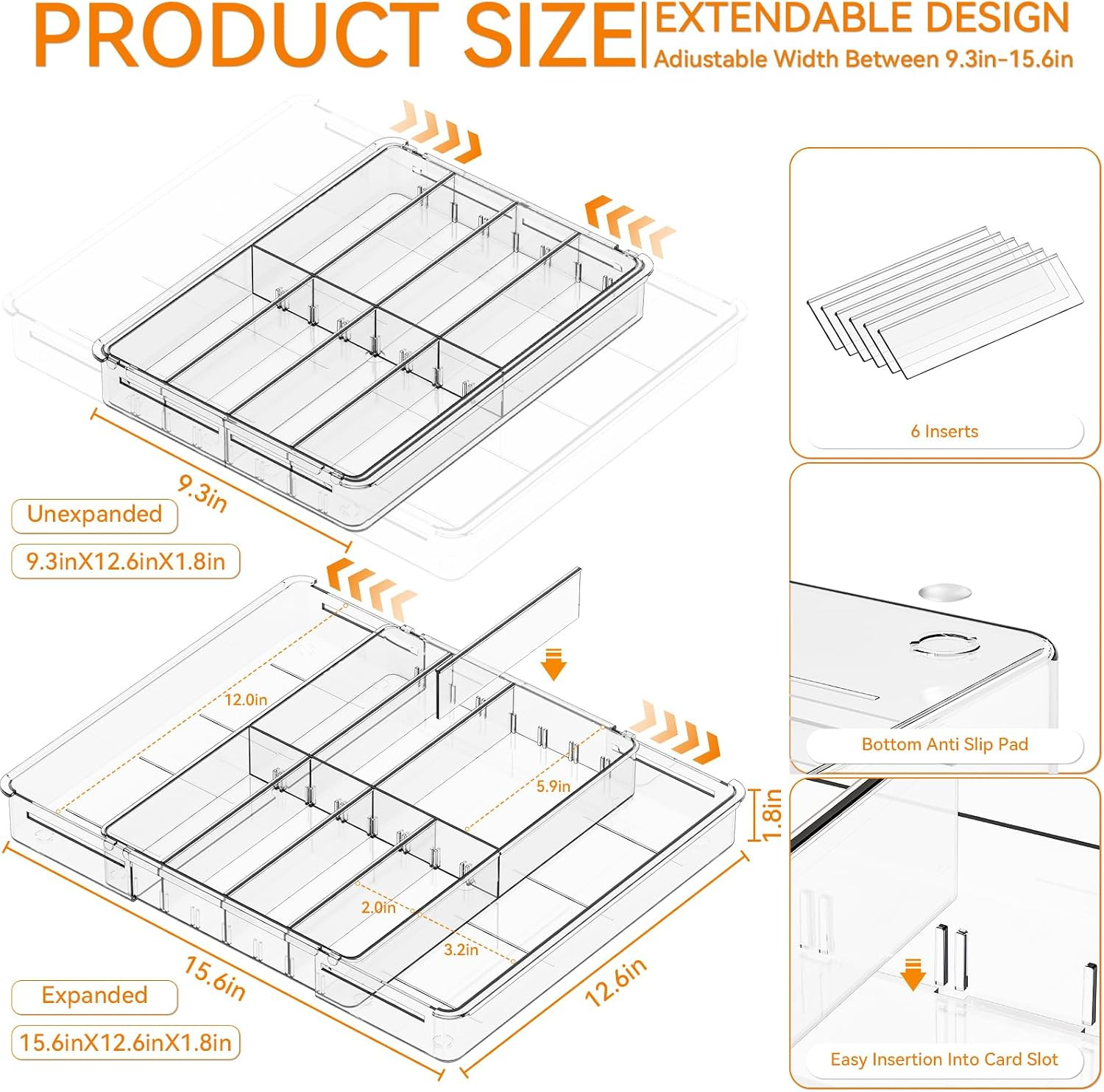 Expandable Desk Drawer Organizer Tray,1.8 Inch High Junk Drawer