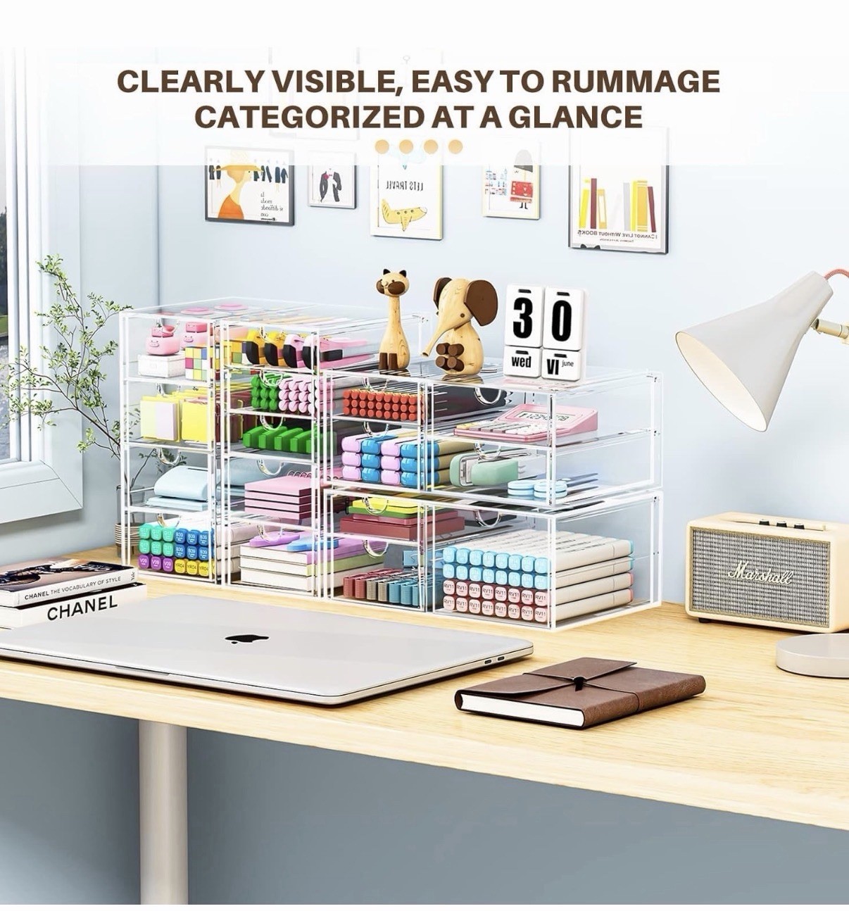 16 Drawer Clear Makeup Organizer Desk Storage for Cosmetics Jewelry Pens New