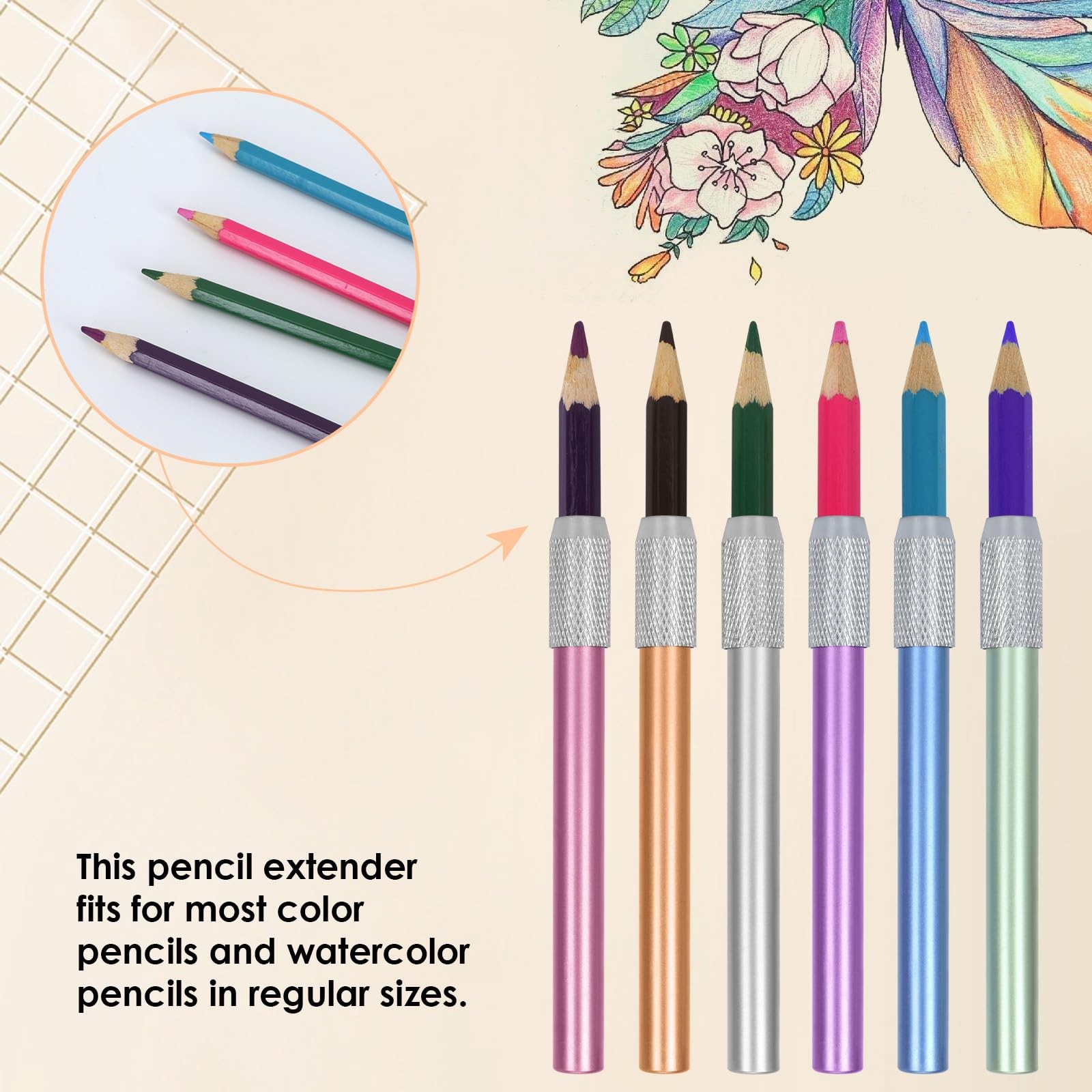 Aluminum Assorted Colors Pencil Lengthener – Pencil Extender Holder for Color…